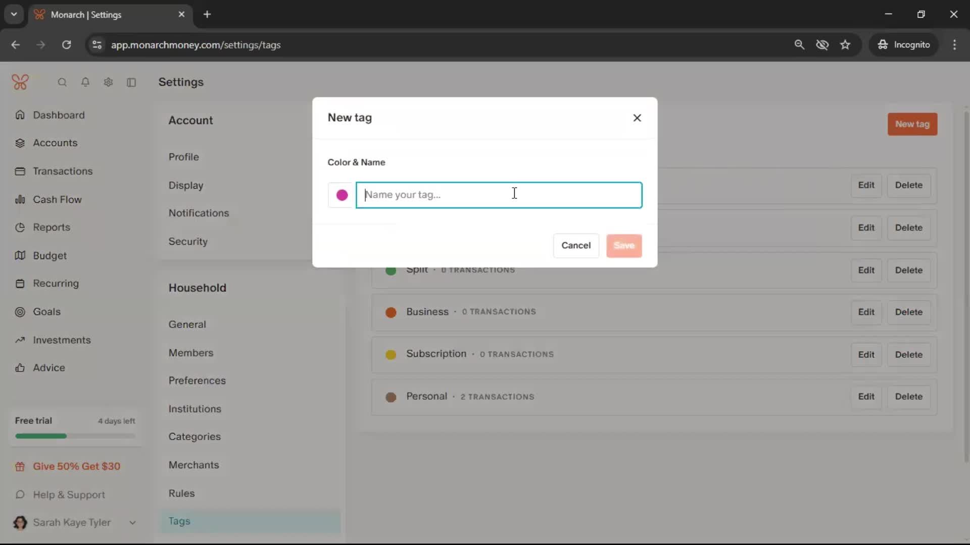 Adding tags screenshot