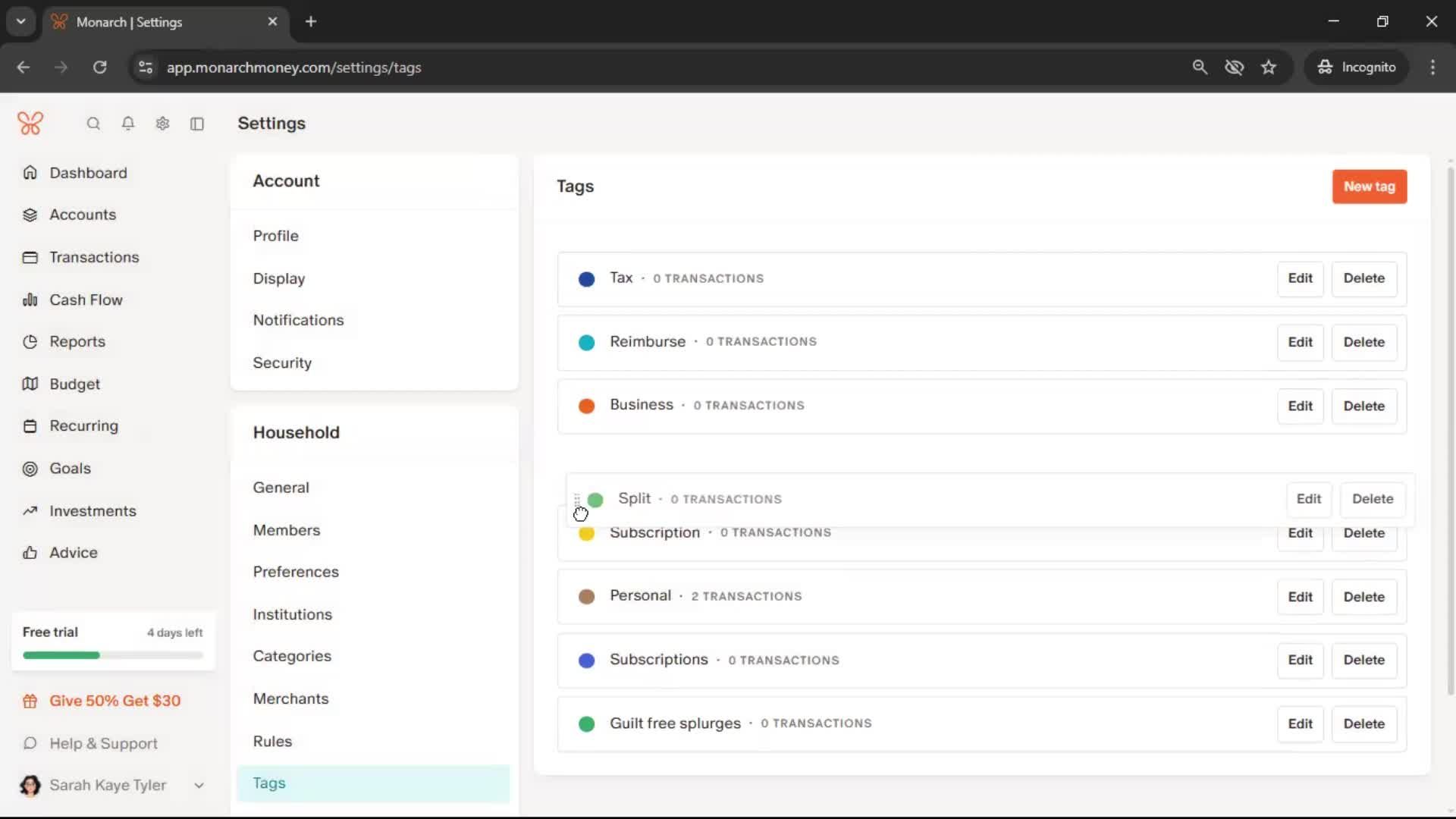 Adding tags screenshot