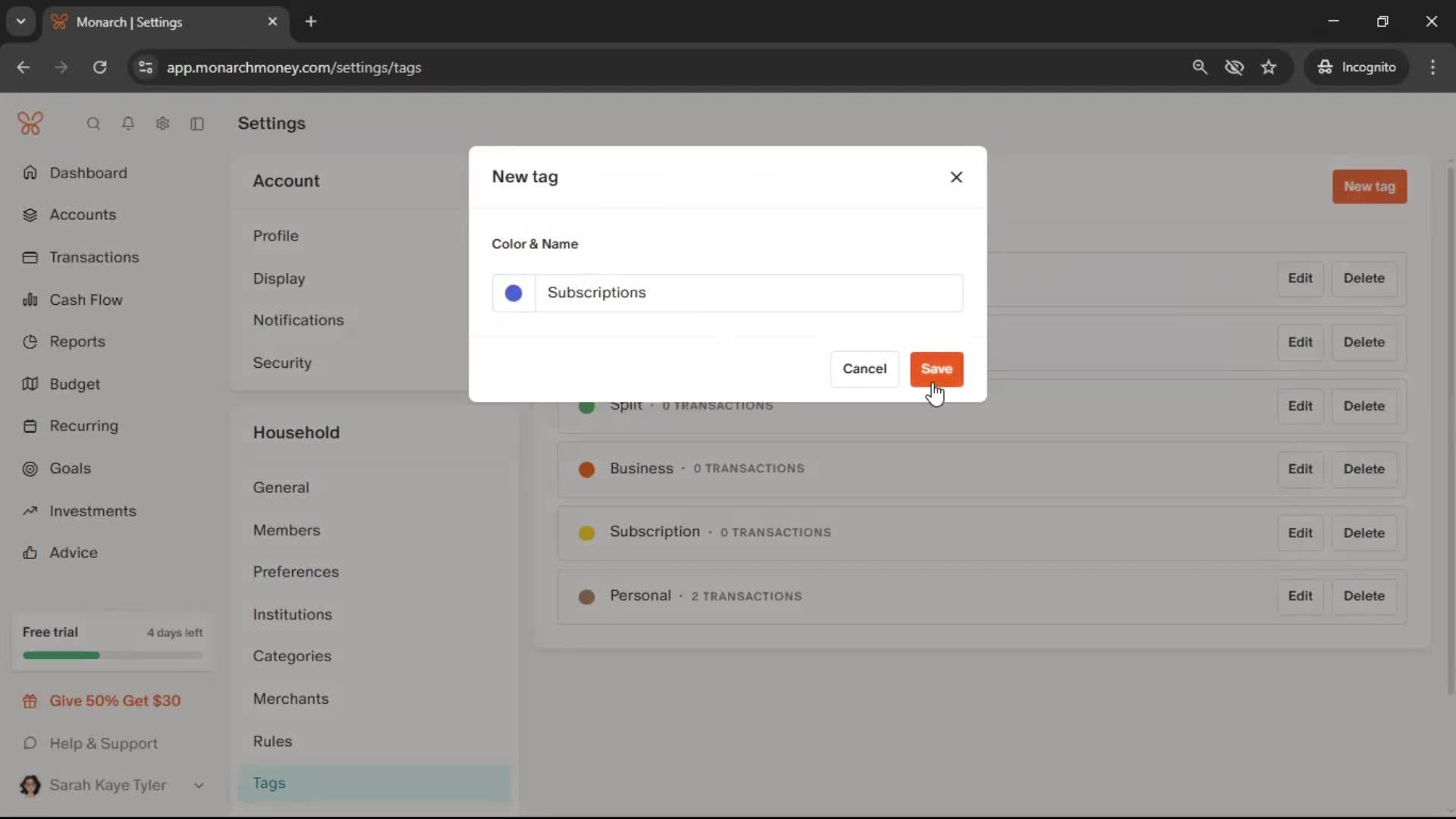 Adding tags screenshot