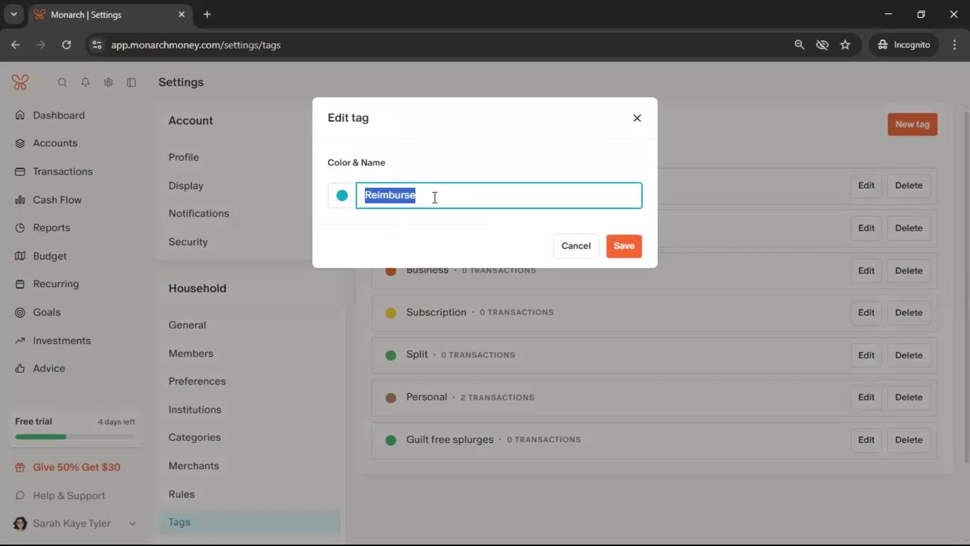 Adding tags screenshot