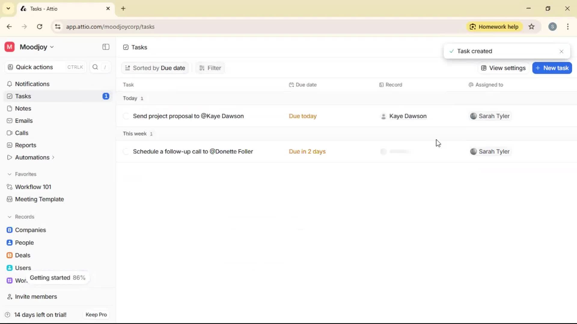 Creating a task screenshot