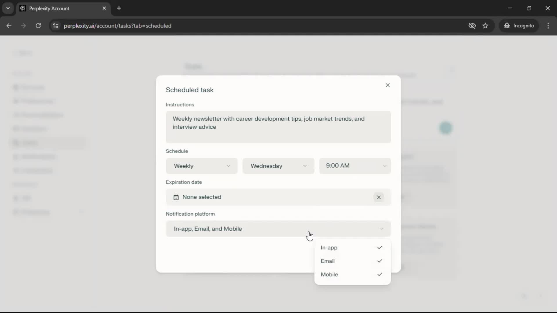 Creating a task screenshot