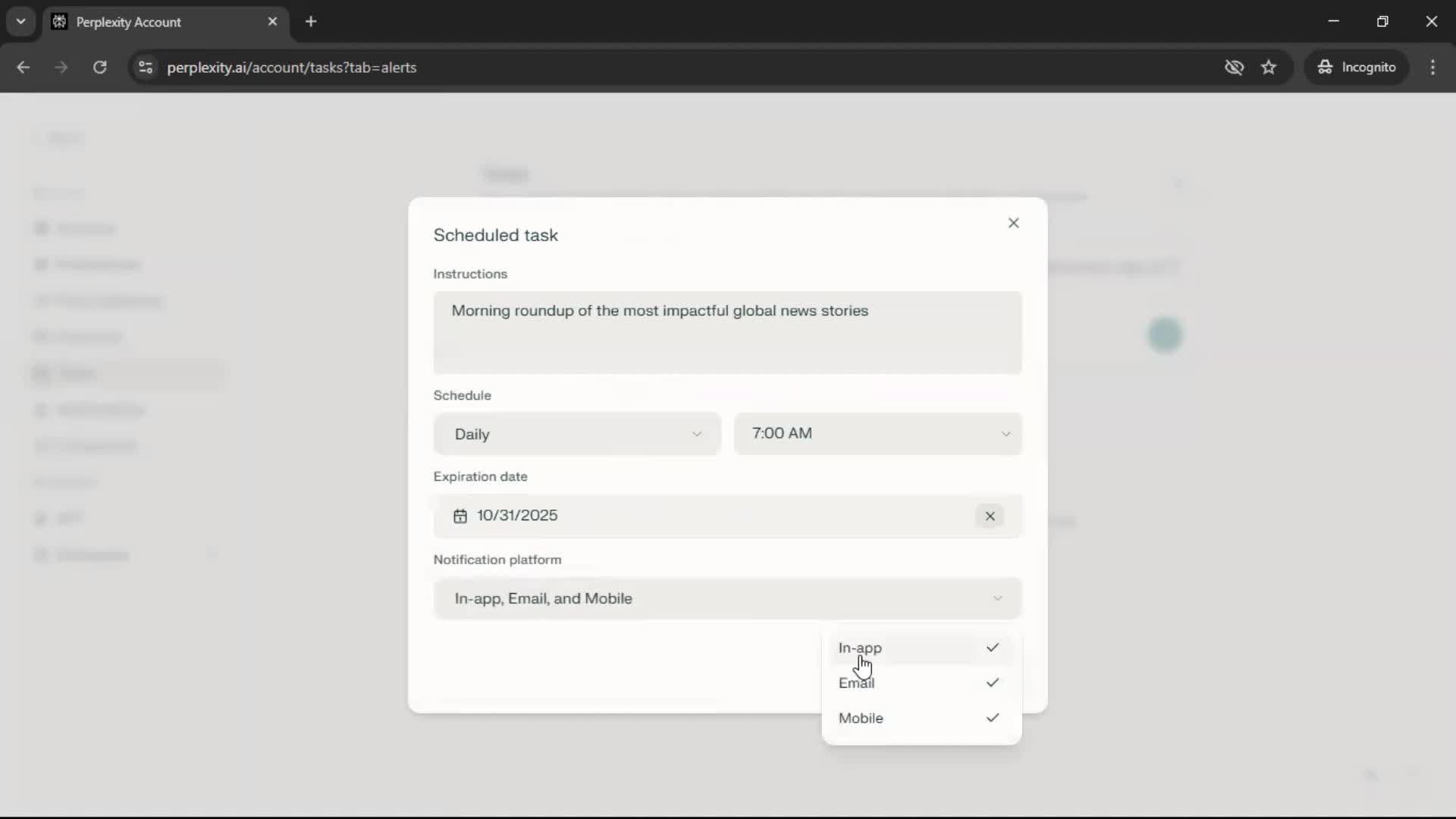 Creating a task screenshot