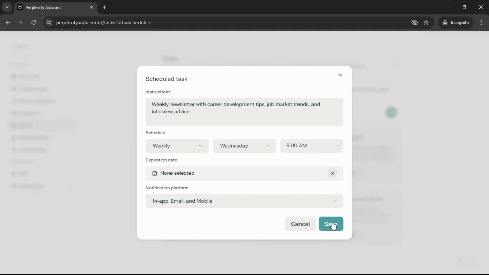 Creating a task screenshot