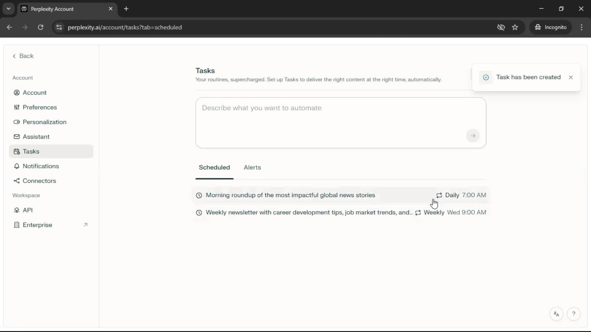 Creating a task screenshot