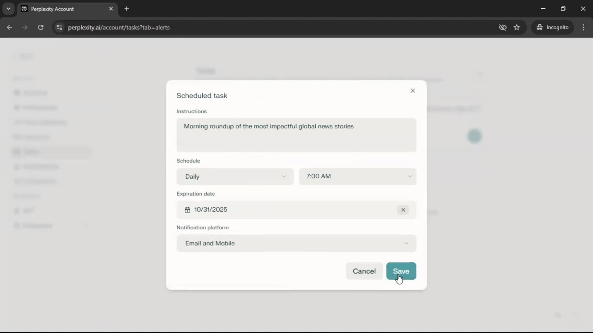 Creating a task screenshot