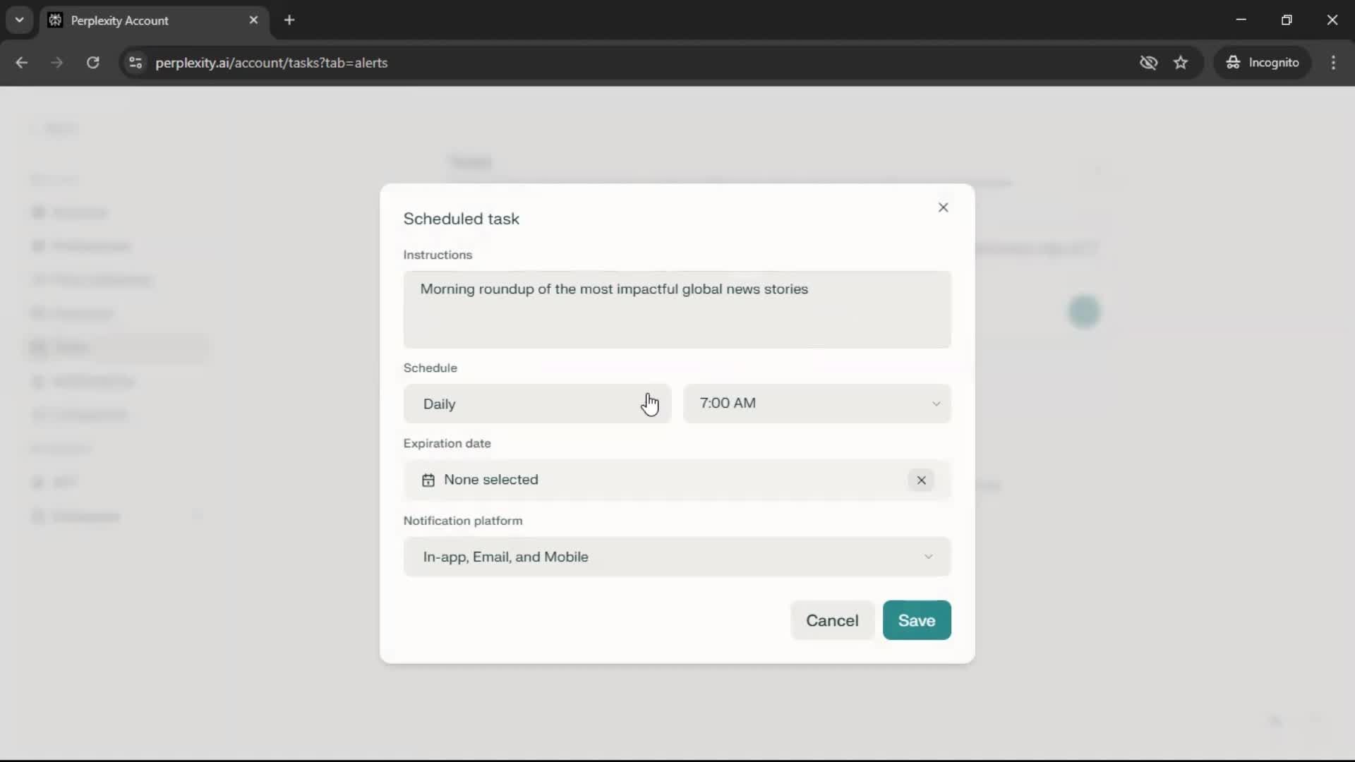 Creating a task screenshot