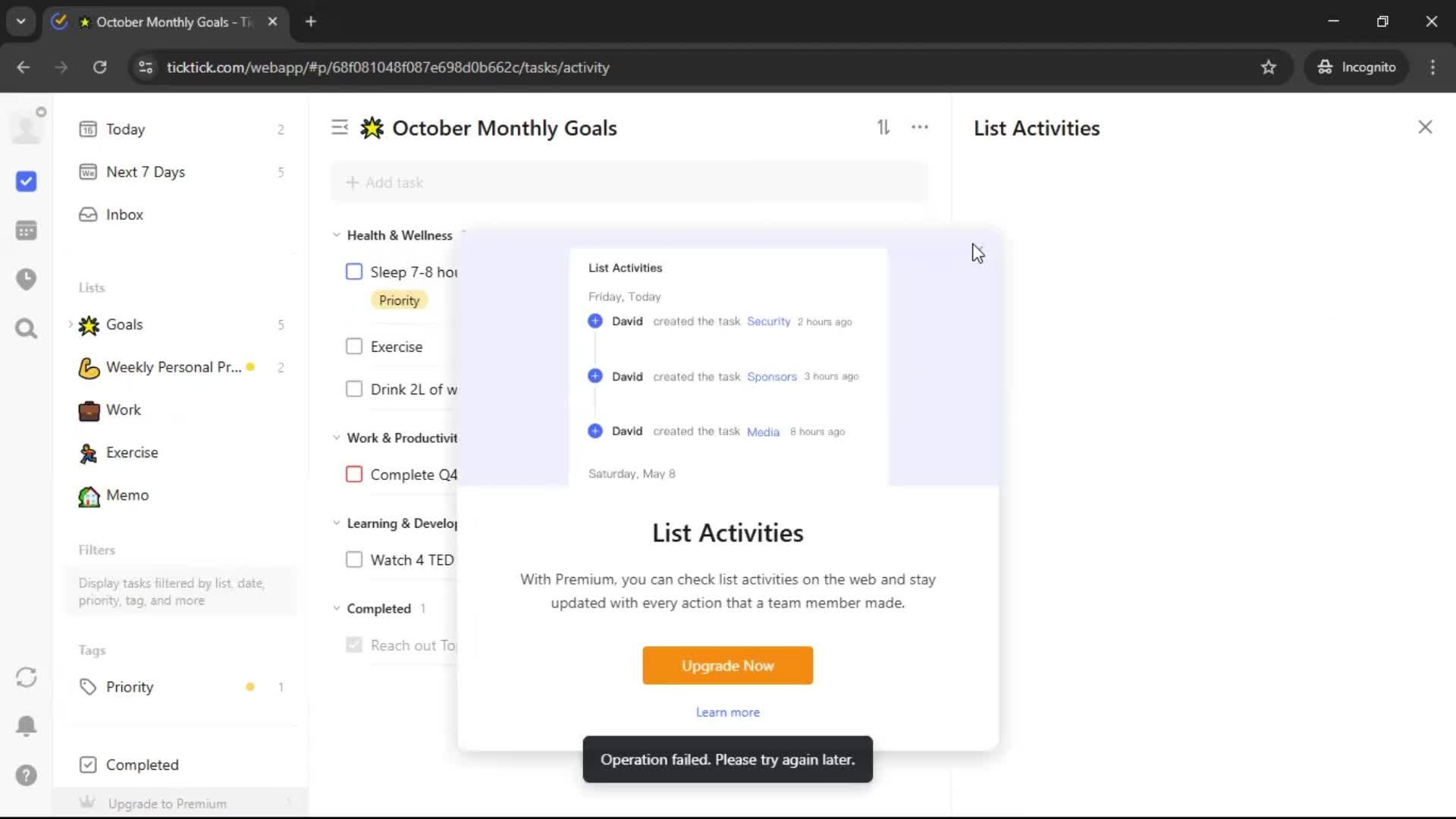 Creating a task screenshot