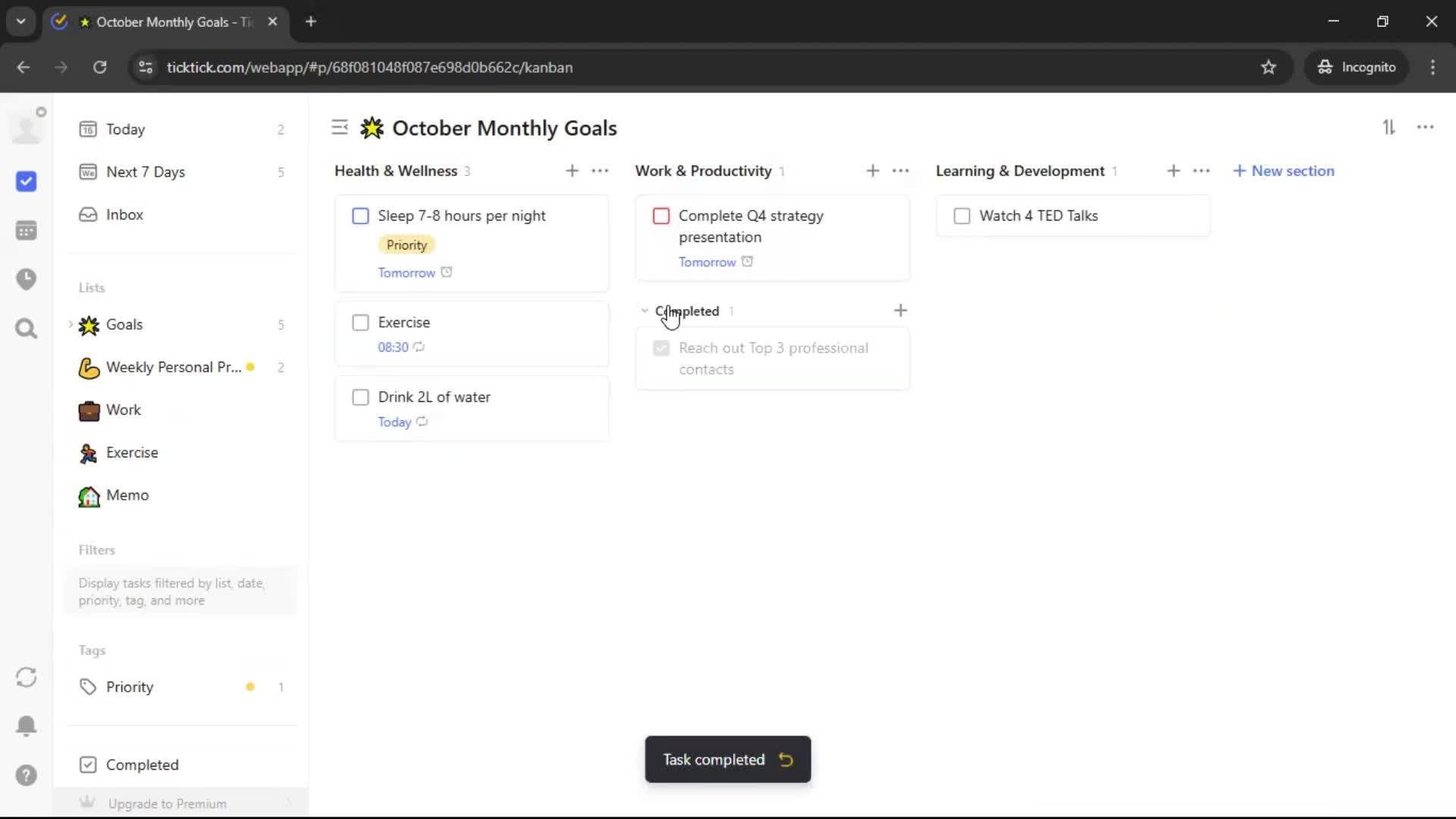 Creating a task screenshot