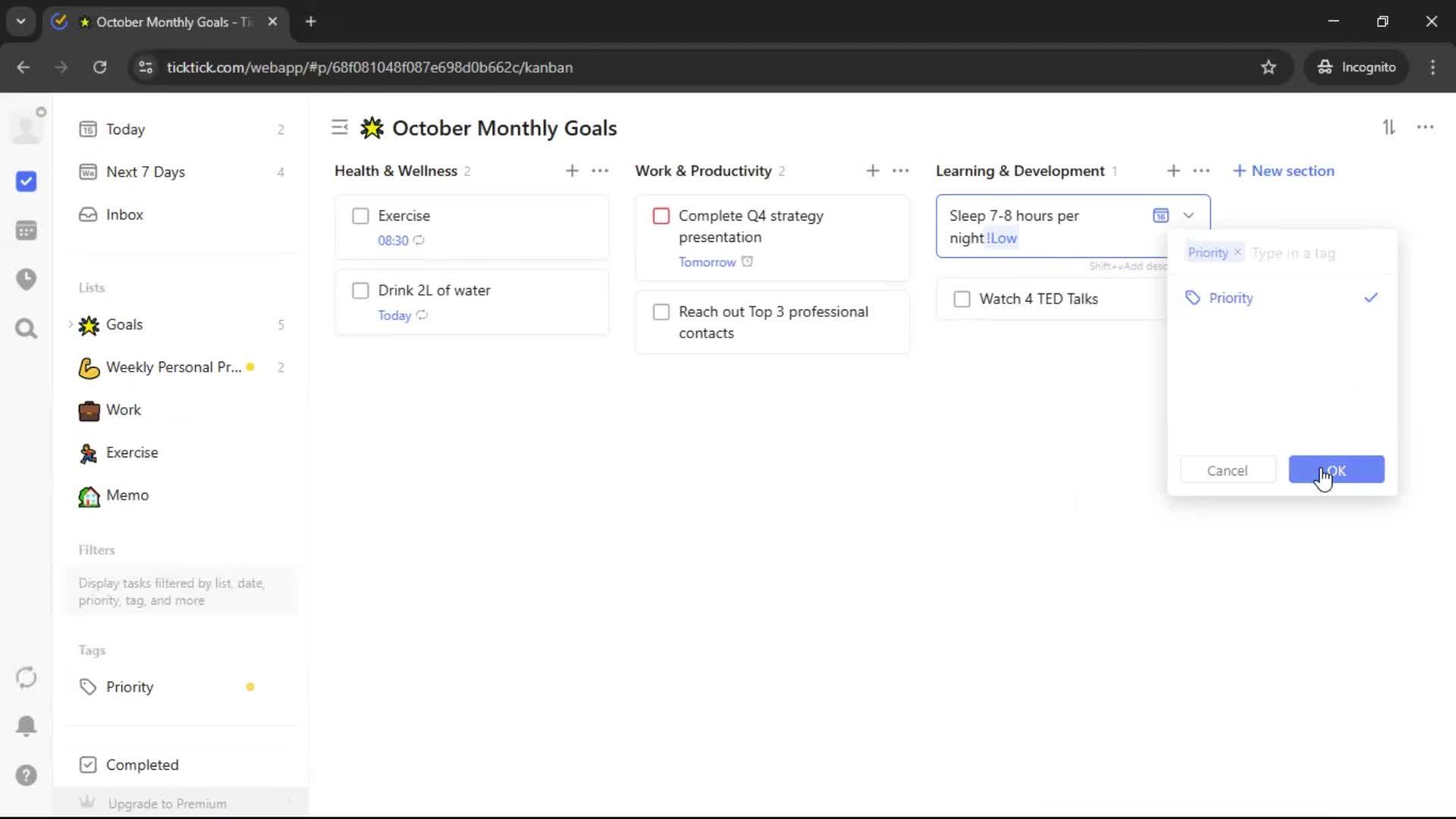 Creating a task screenshot