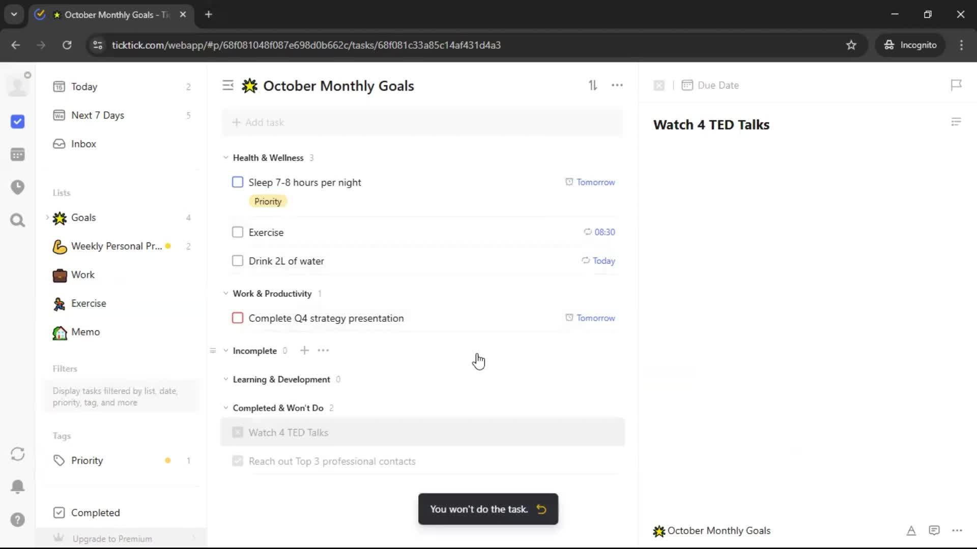Creating a task screenshot