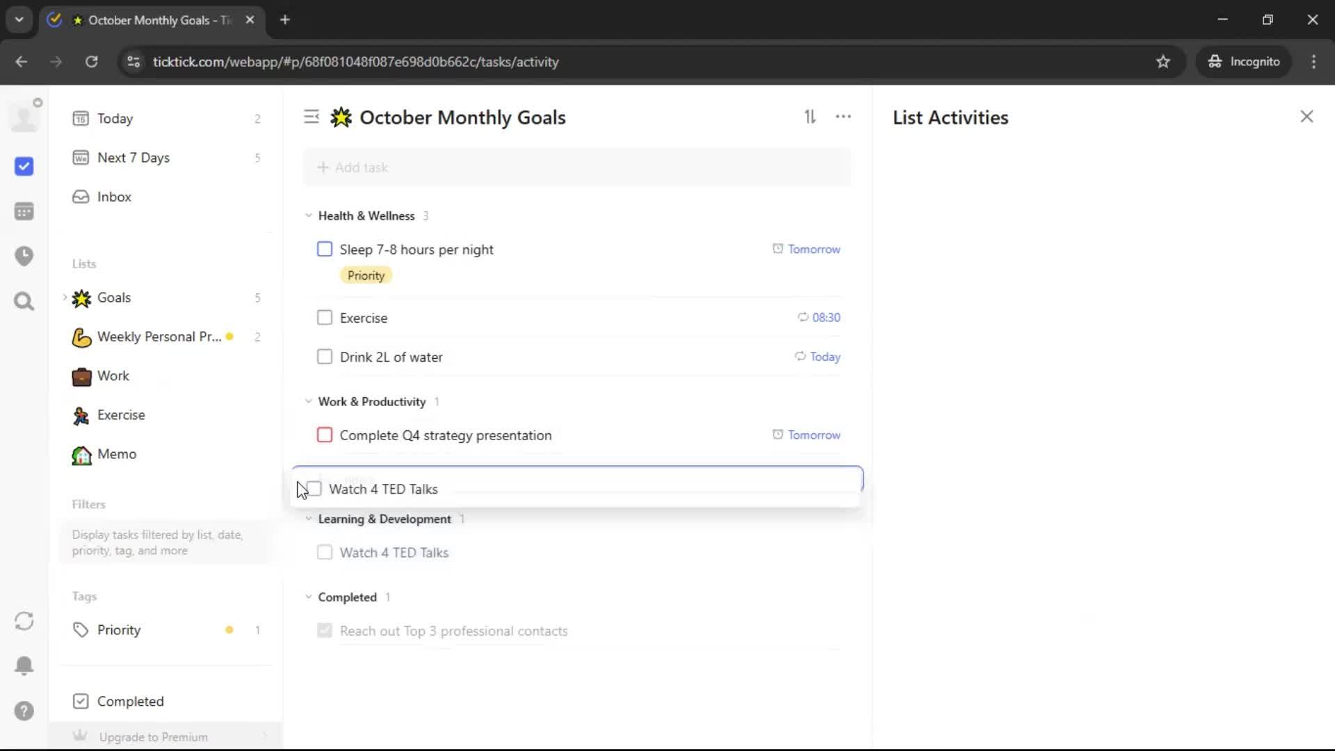 Creating a task screenshot