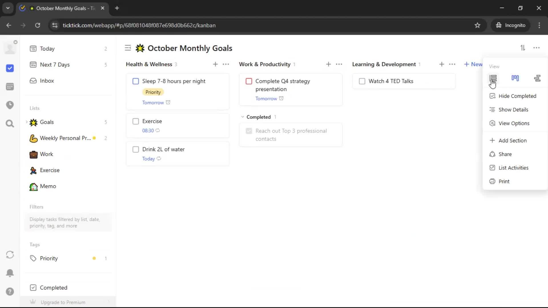Creating a task screenshot