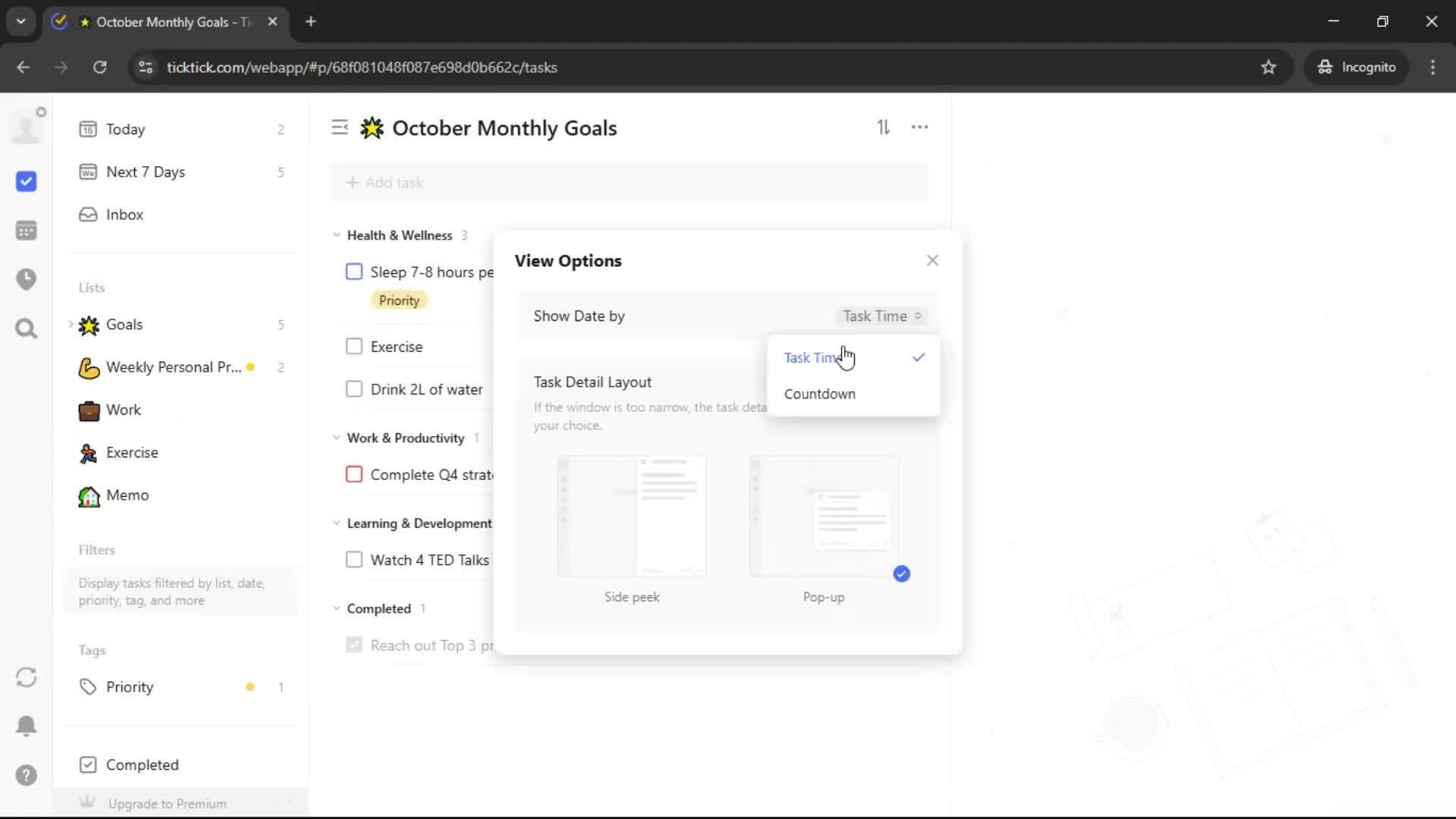 Creating a task screenshot