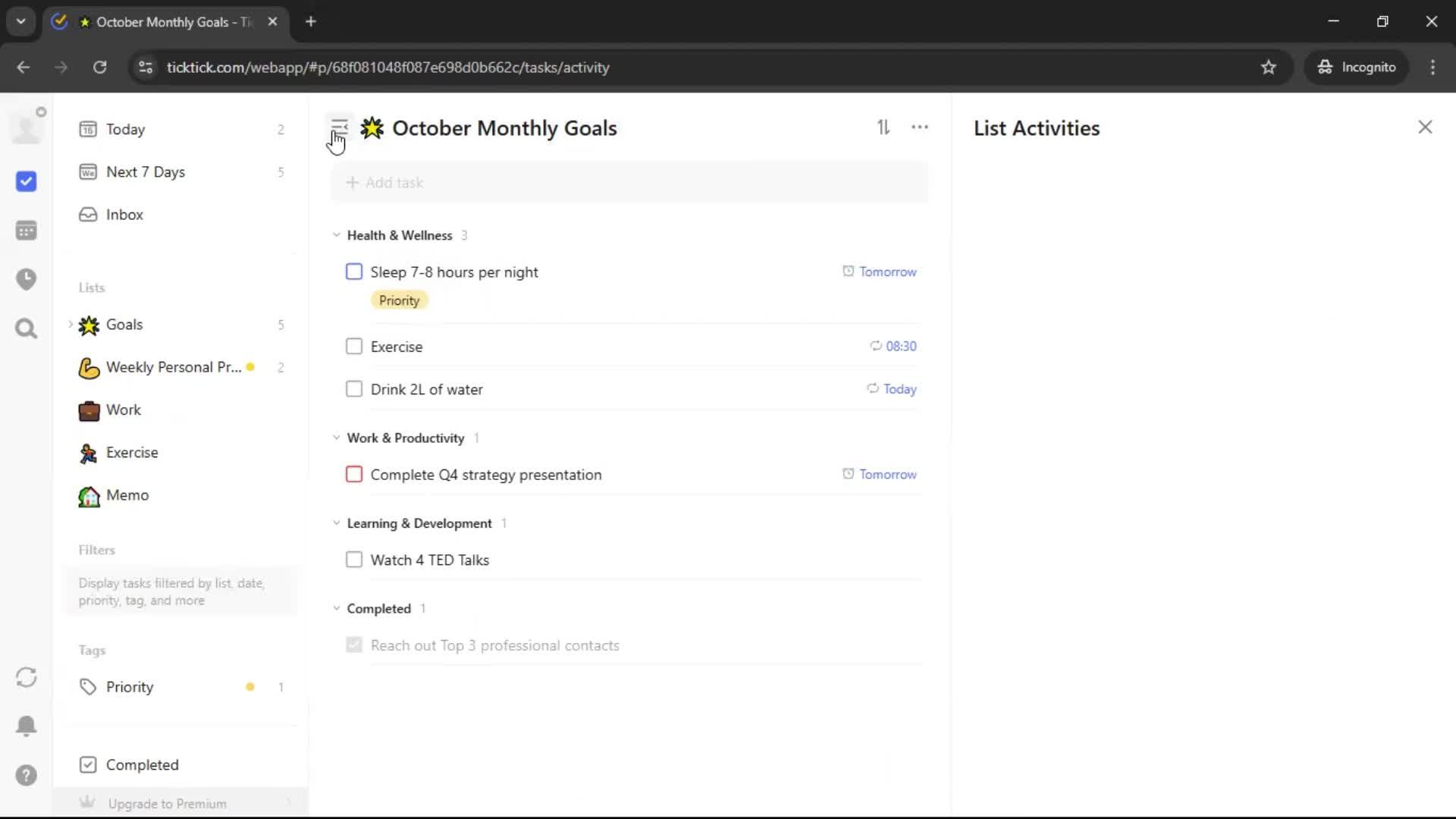 Creating a task screenshot