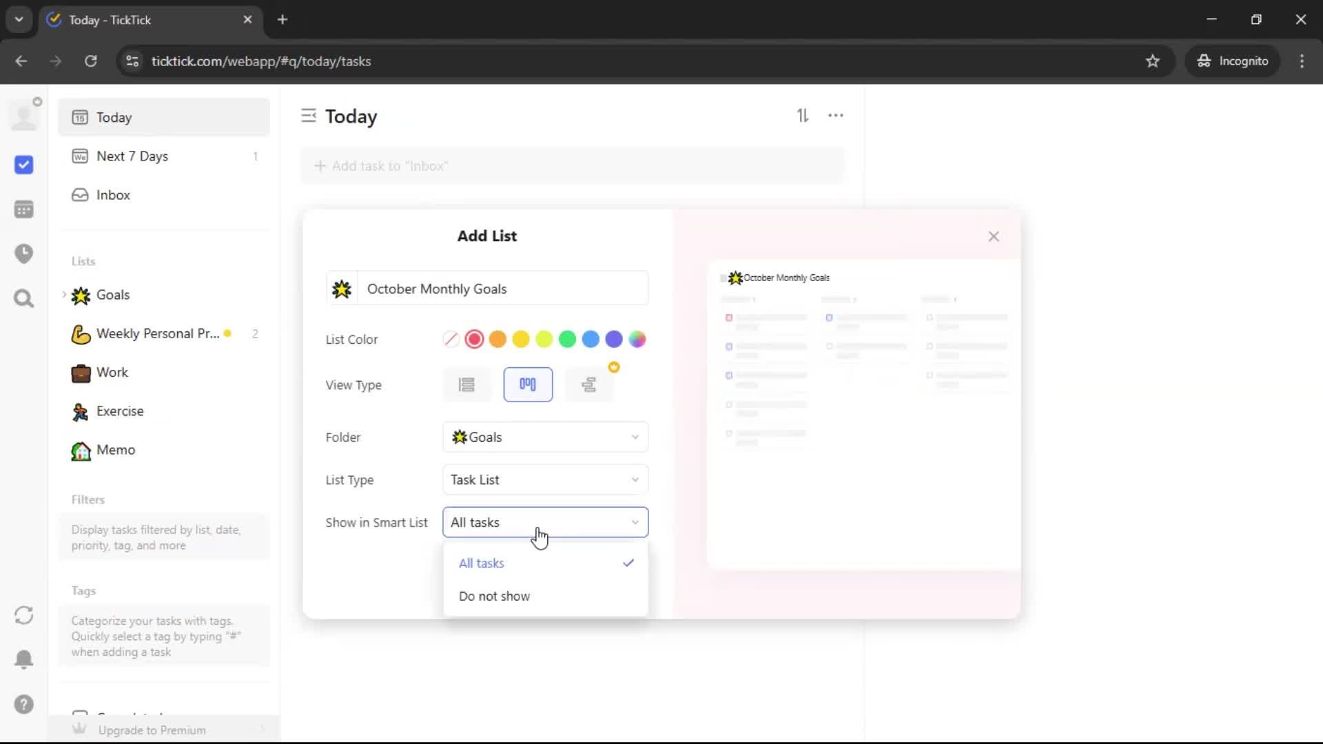 Creating a task screenshot