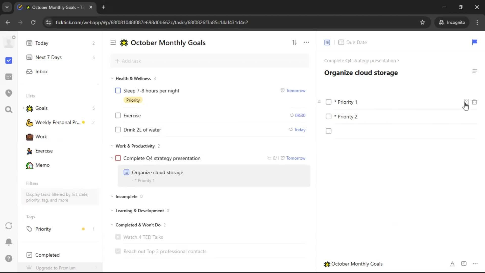 Creating a task screenshot