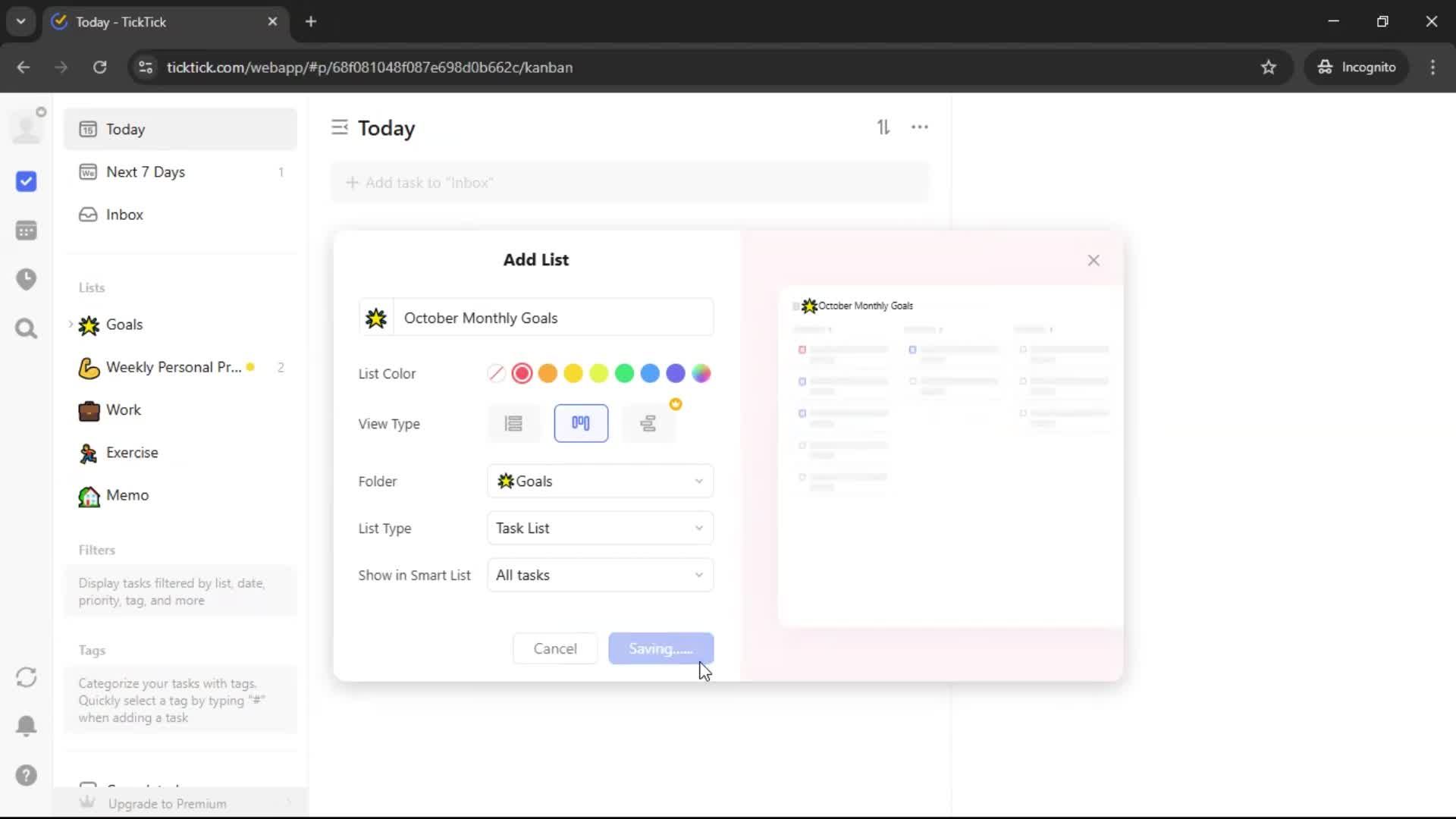 Creating a task screenshot