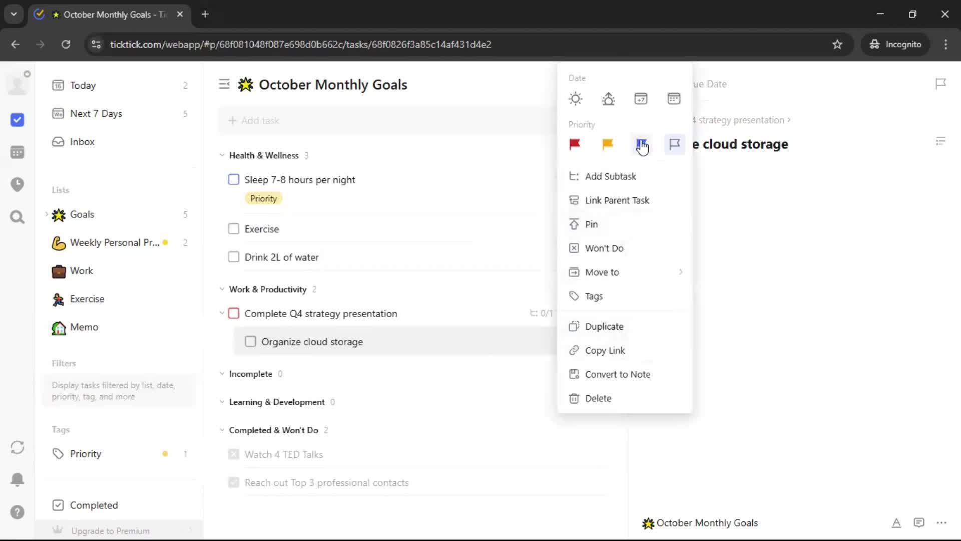 Creating a task screenshot