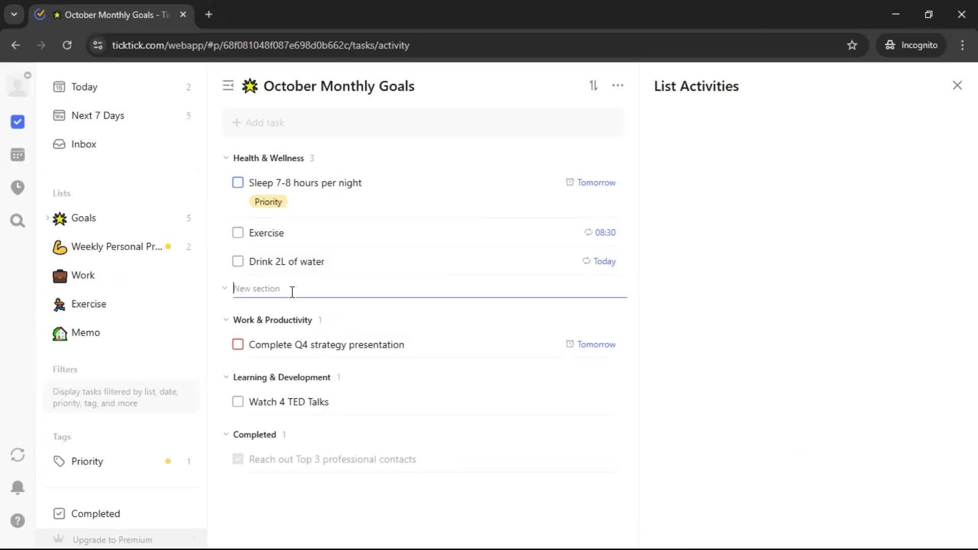 Creating a task screenshot