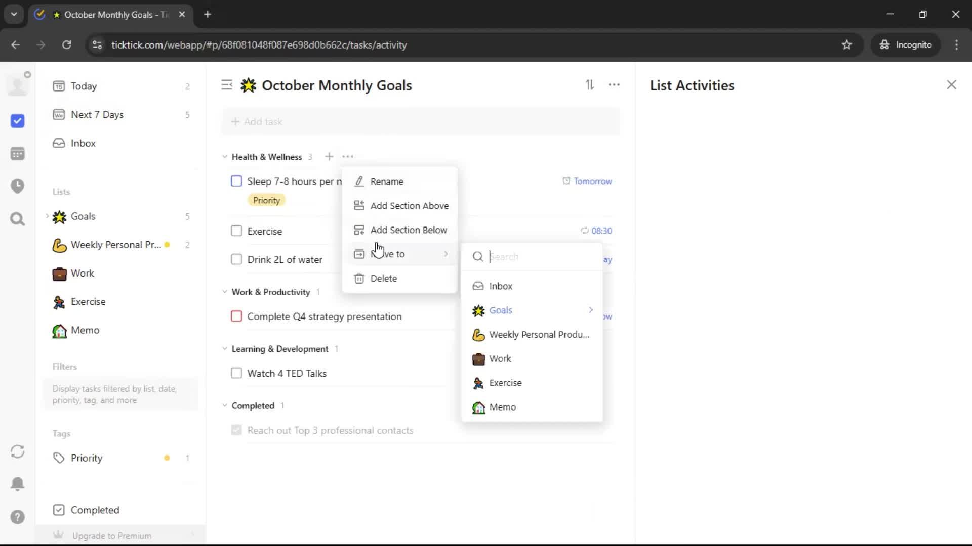 Creating a task screenshot