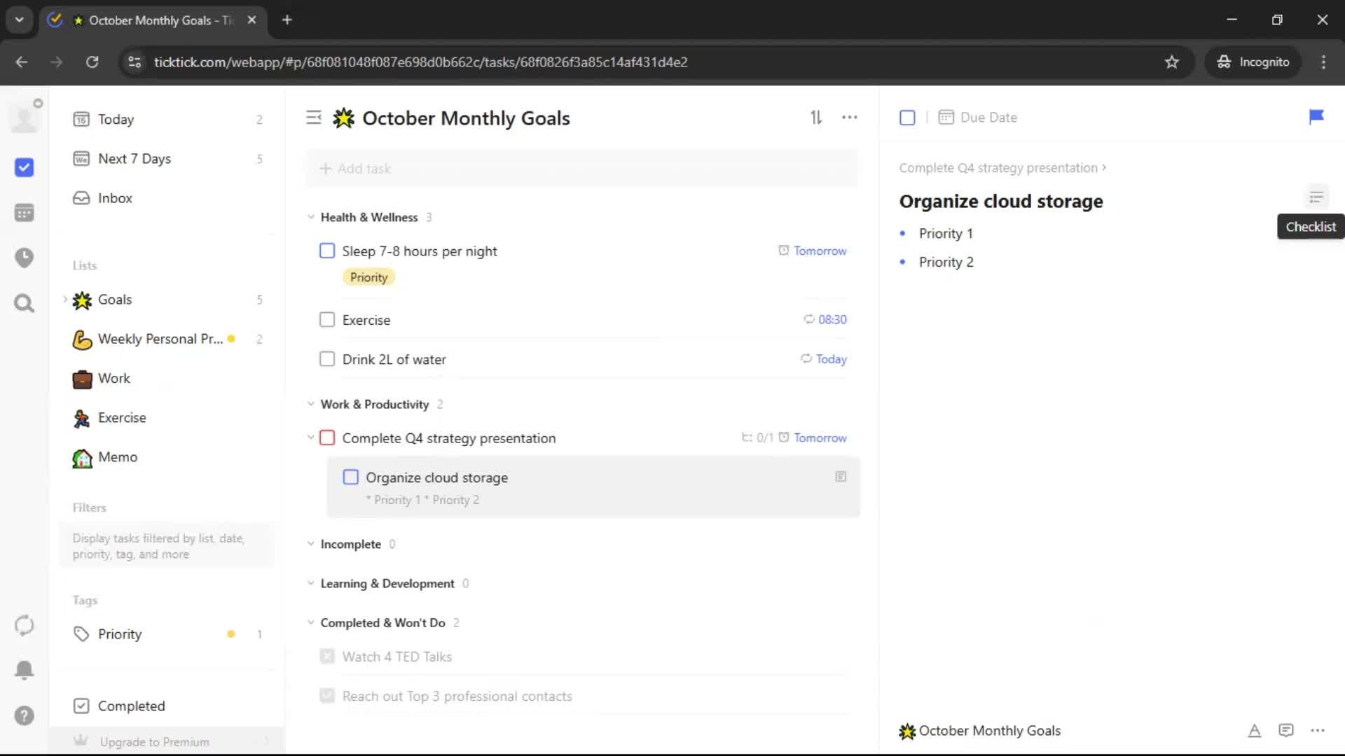 Creating a task screenshot