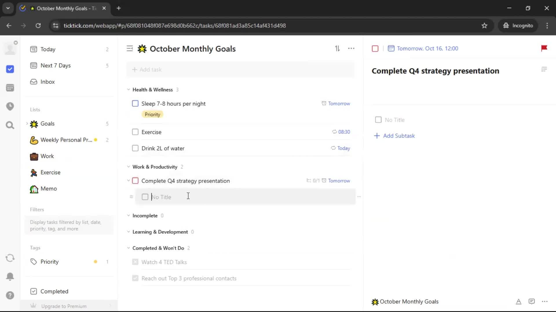 Creating a task screenshot