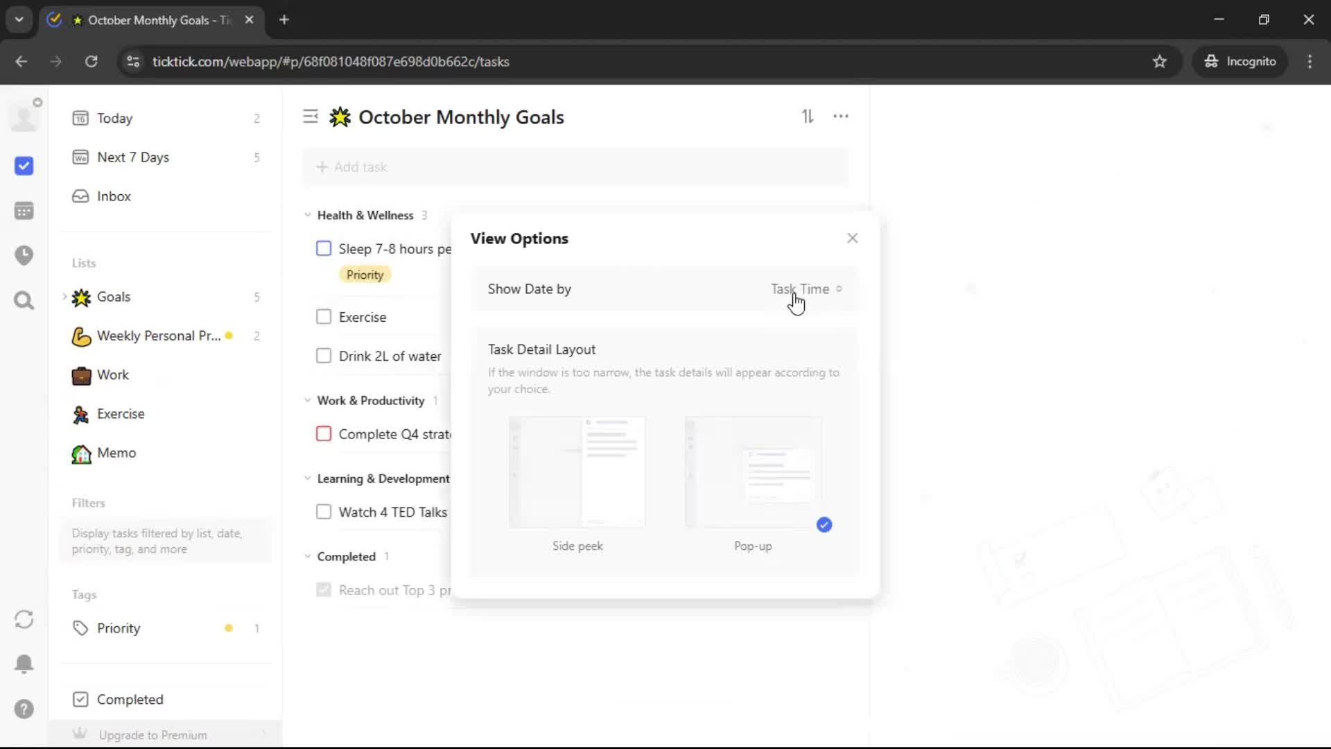 Creating a task screenshot