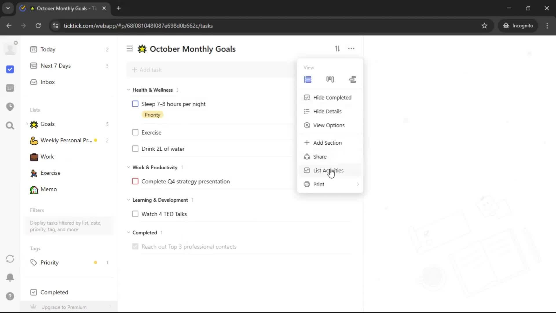 Creating a task screenshot
