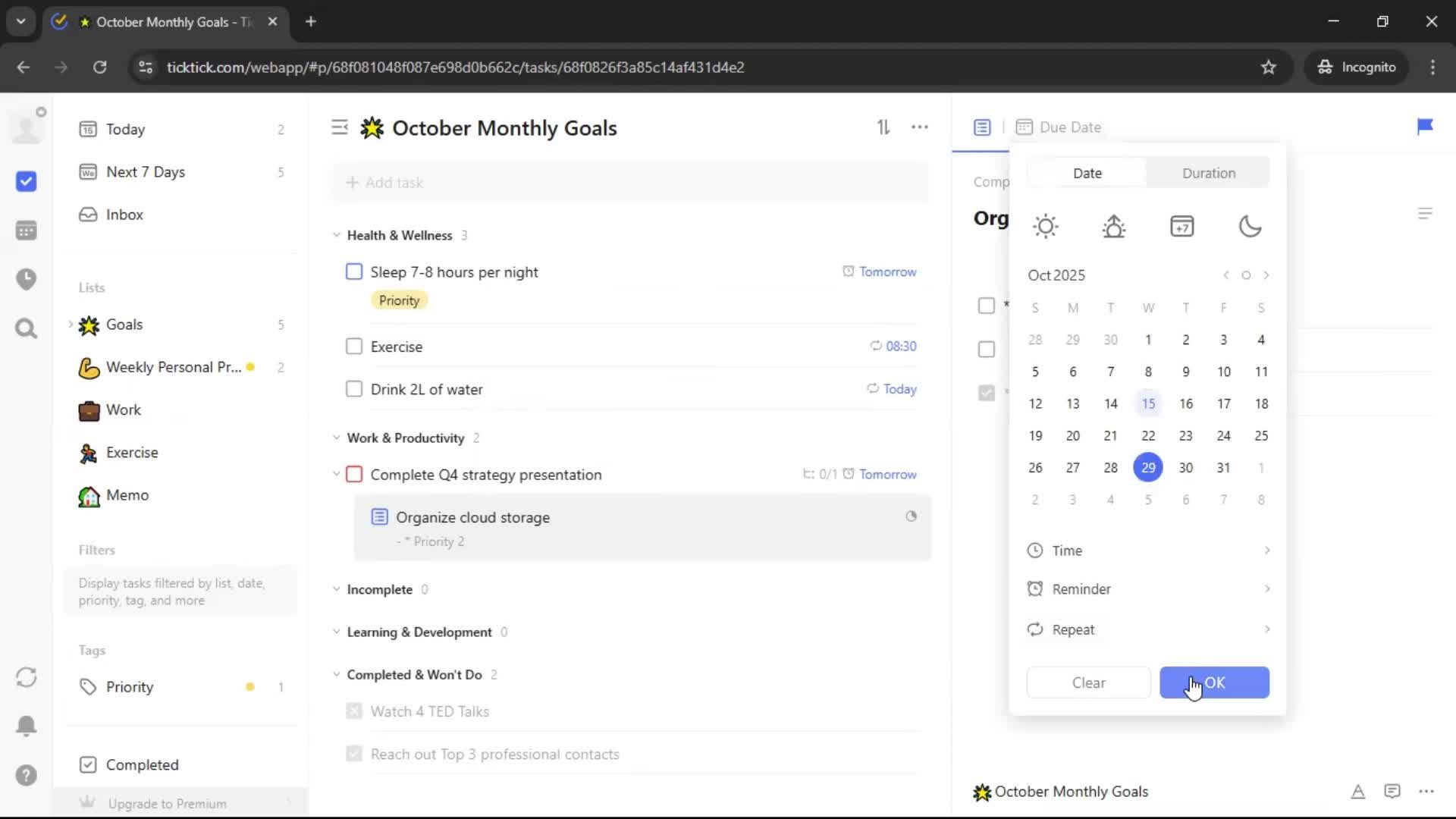 Creating a task screenshot