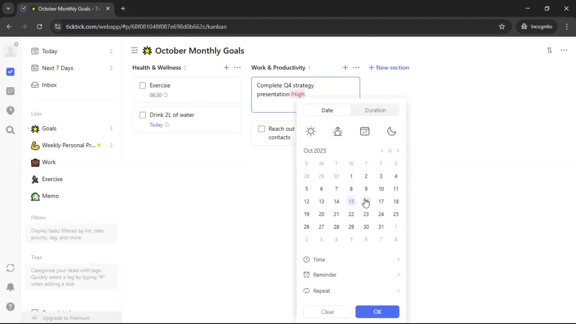 Creating a task screenshot