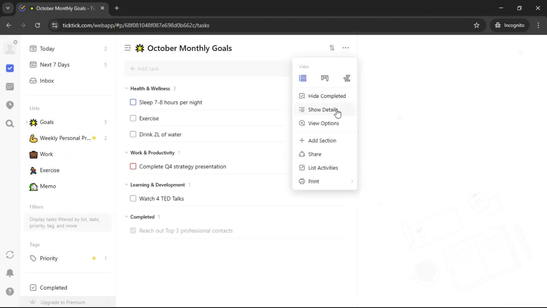 Creating a task screenshot