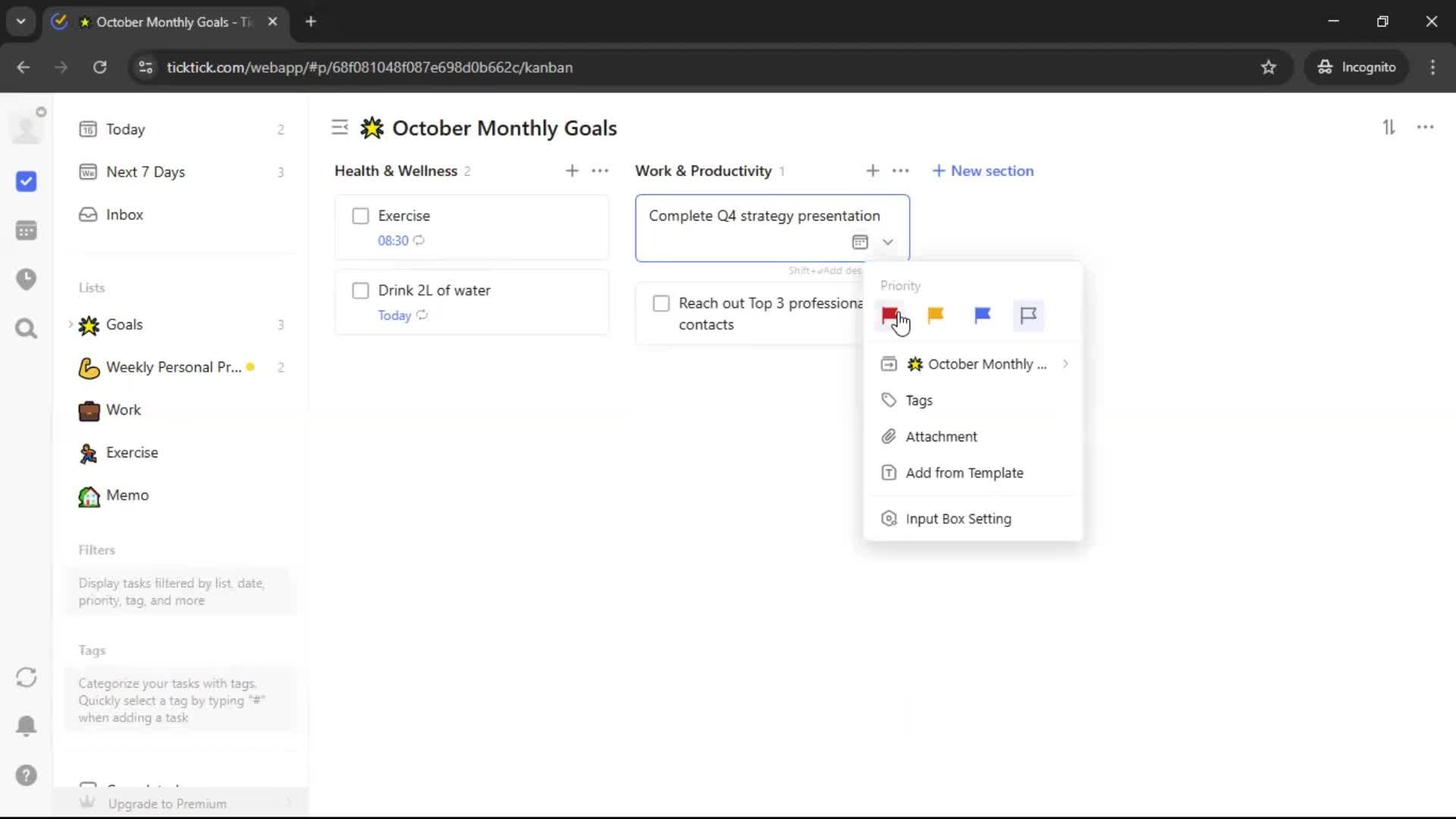Creating a task screenshot