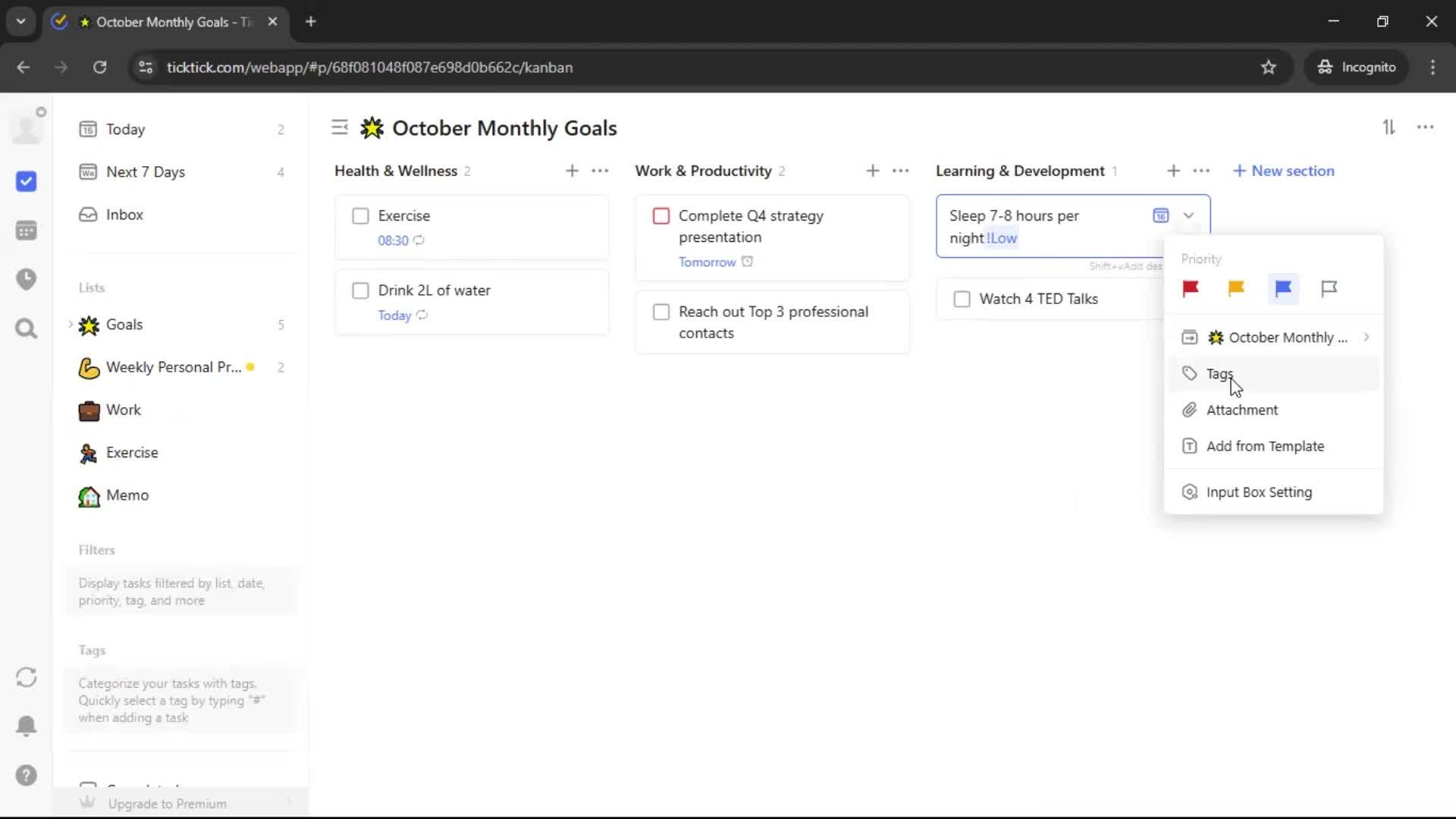 Creating a task screenshot