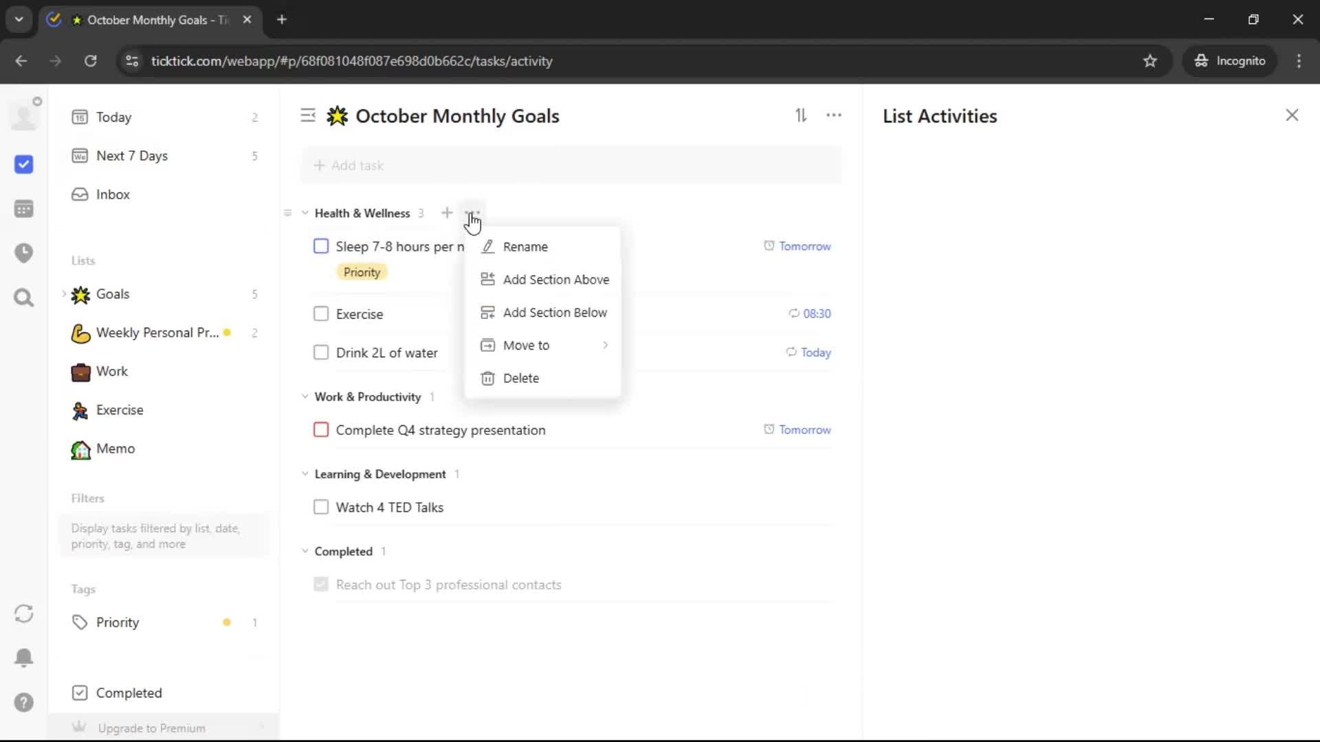 Creating a task screenshot