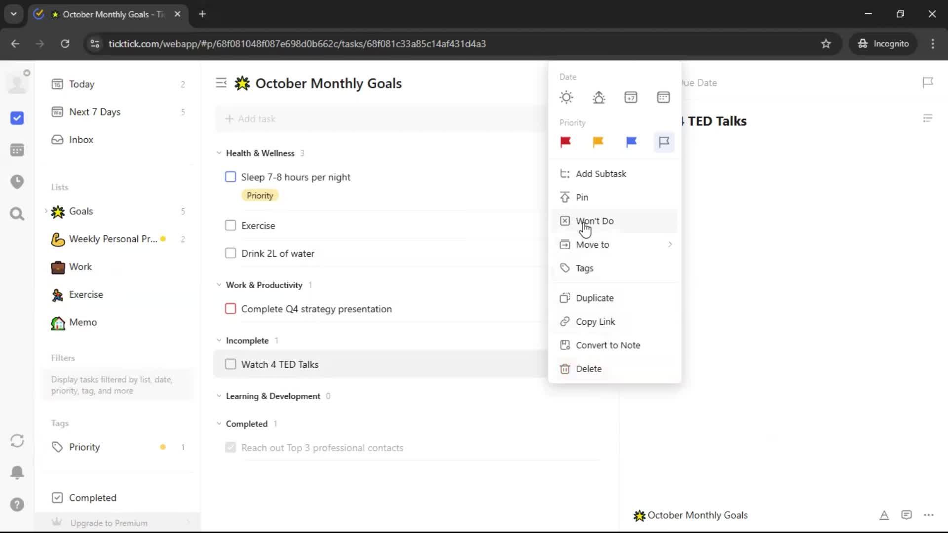 Creating a task screenshot