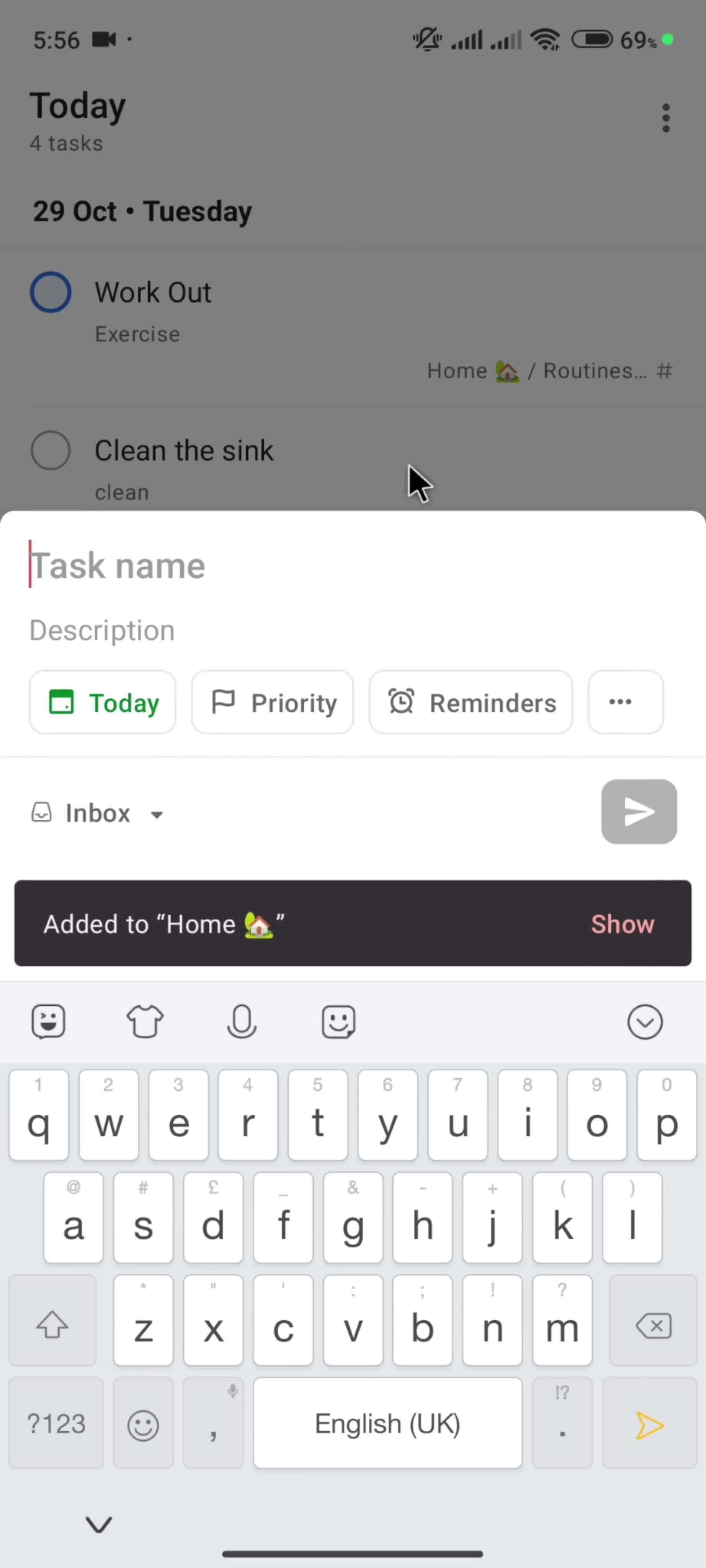 Creating a task screenshot