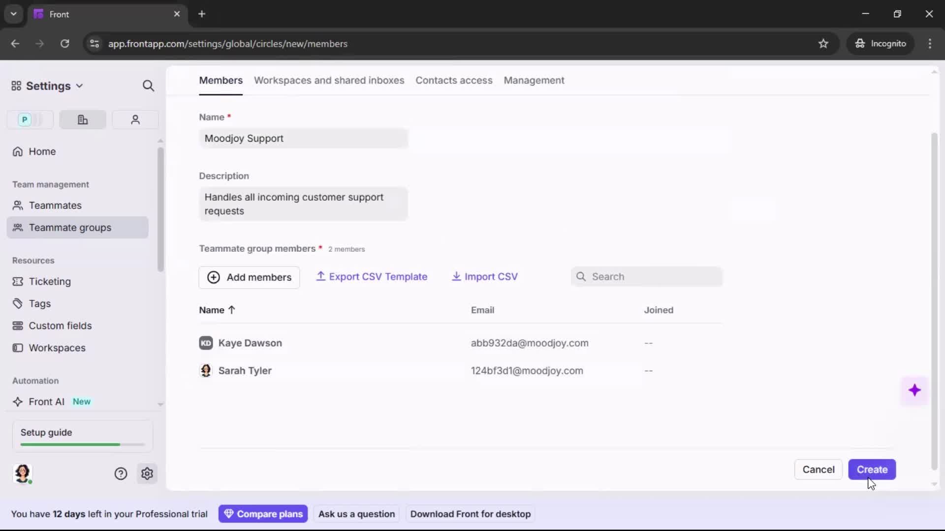 Creating a team screenshot