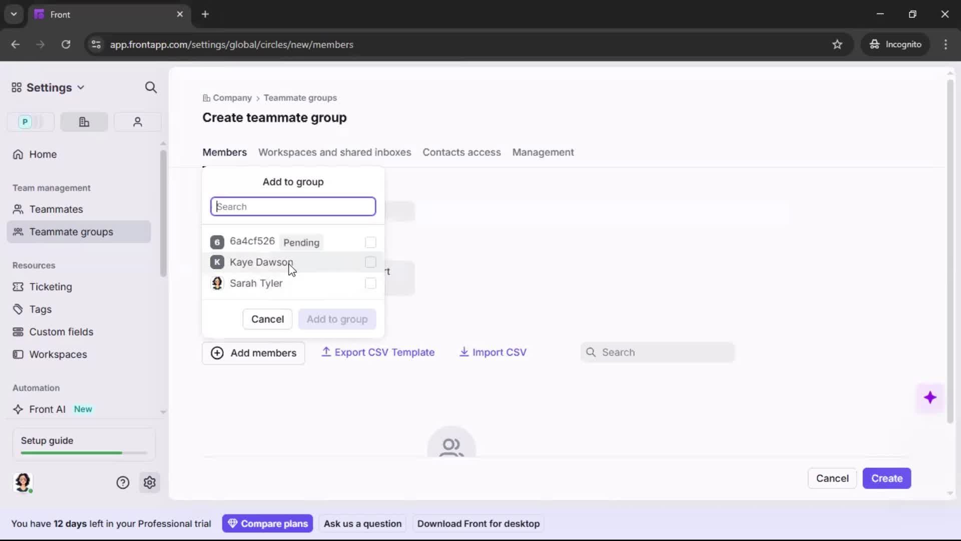 Creating a team screenshot