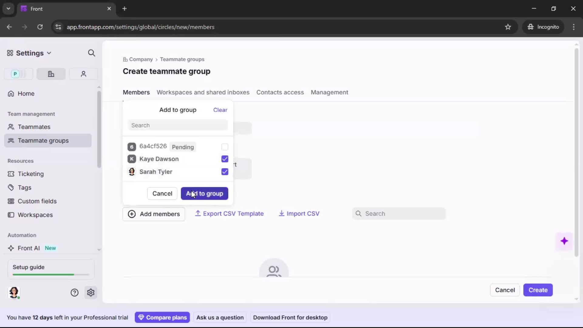 Creating a team screenshot