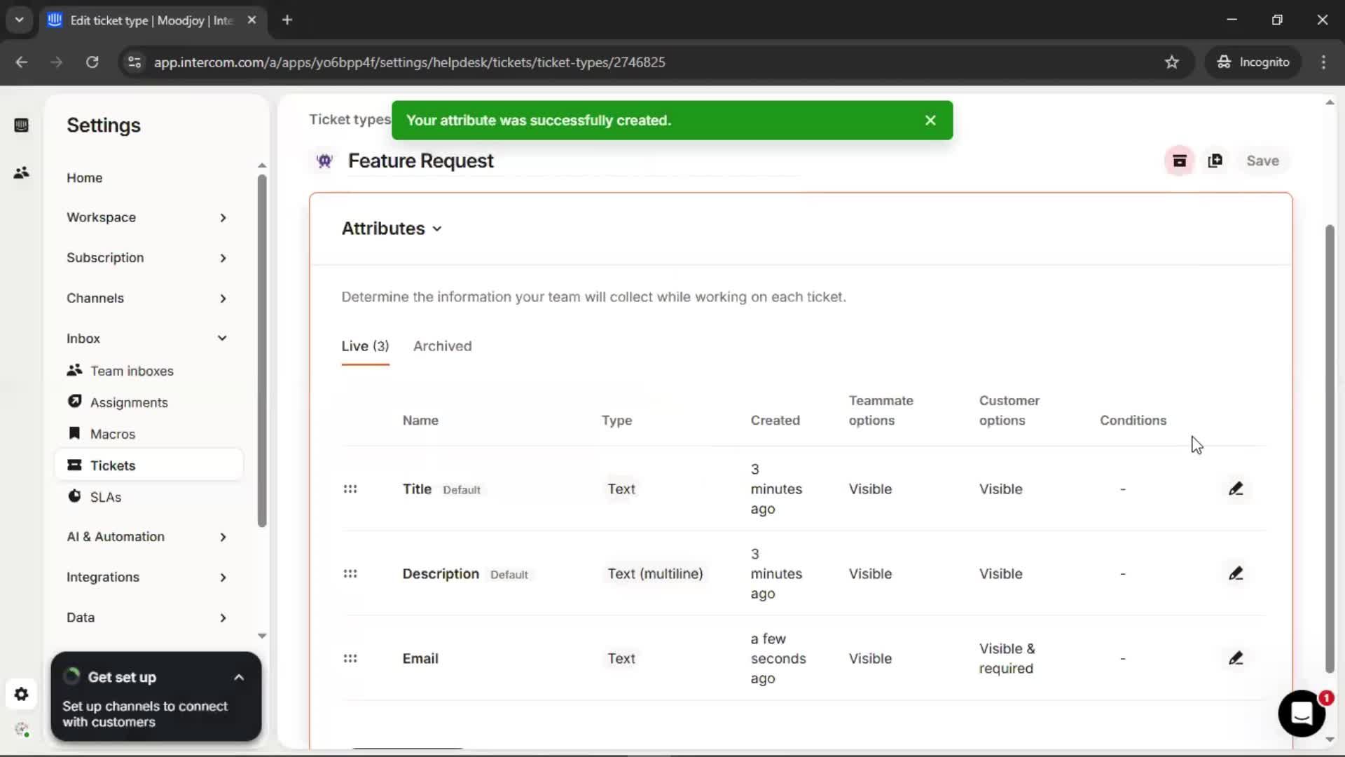 Creating a ticket type screenshot