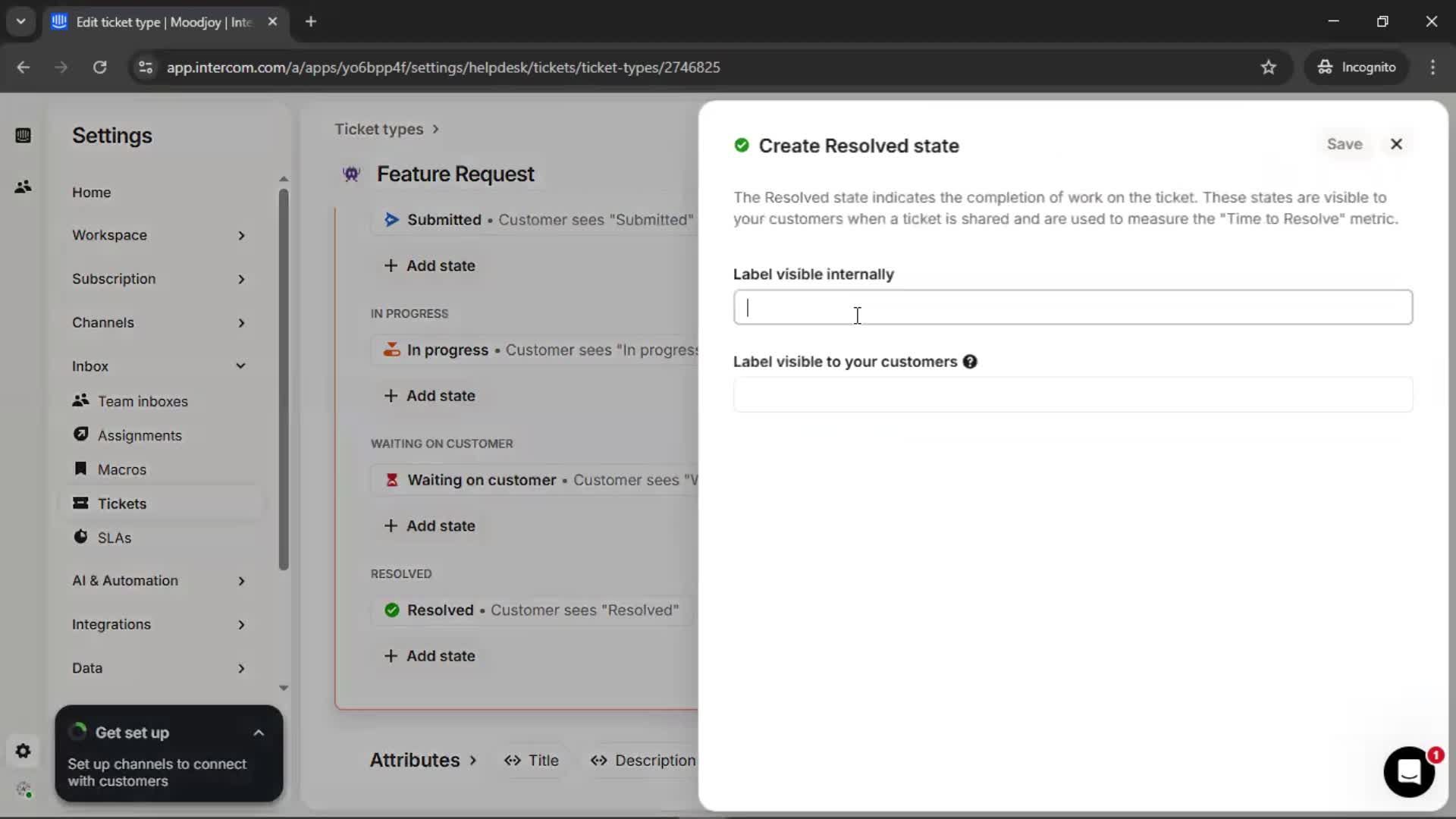 Creating a ticket type screenshot