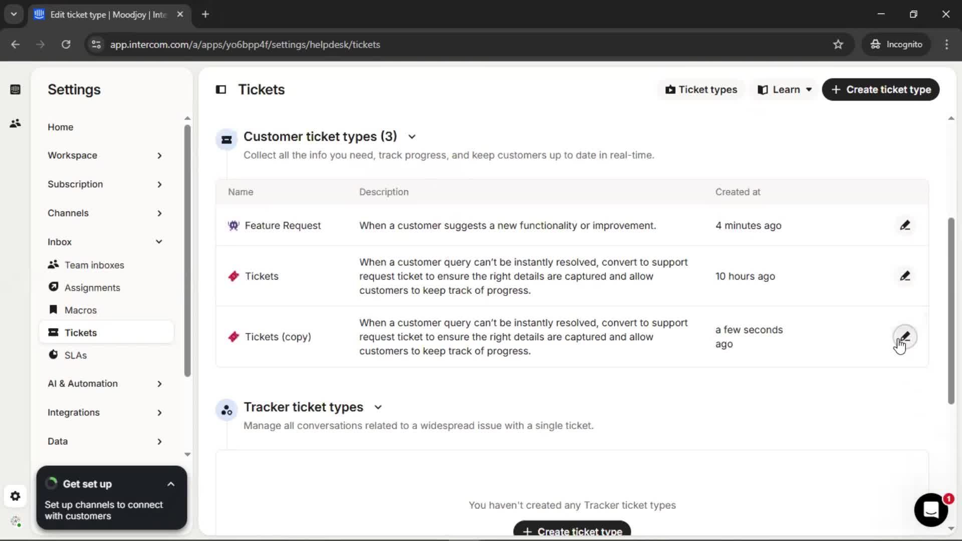 Creating a ticket type screenshot