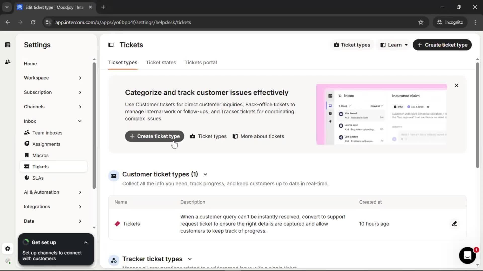 Creating a ticket type screenshot