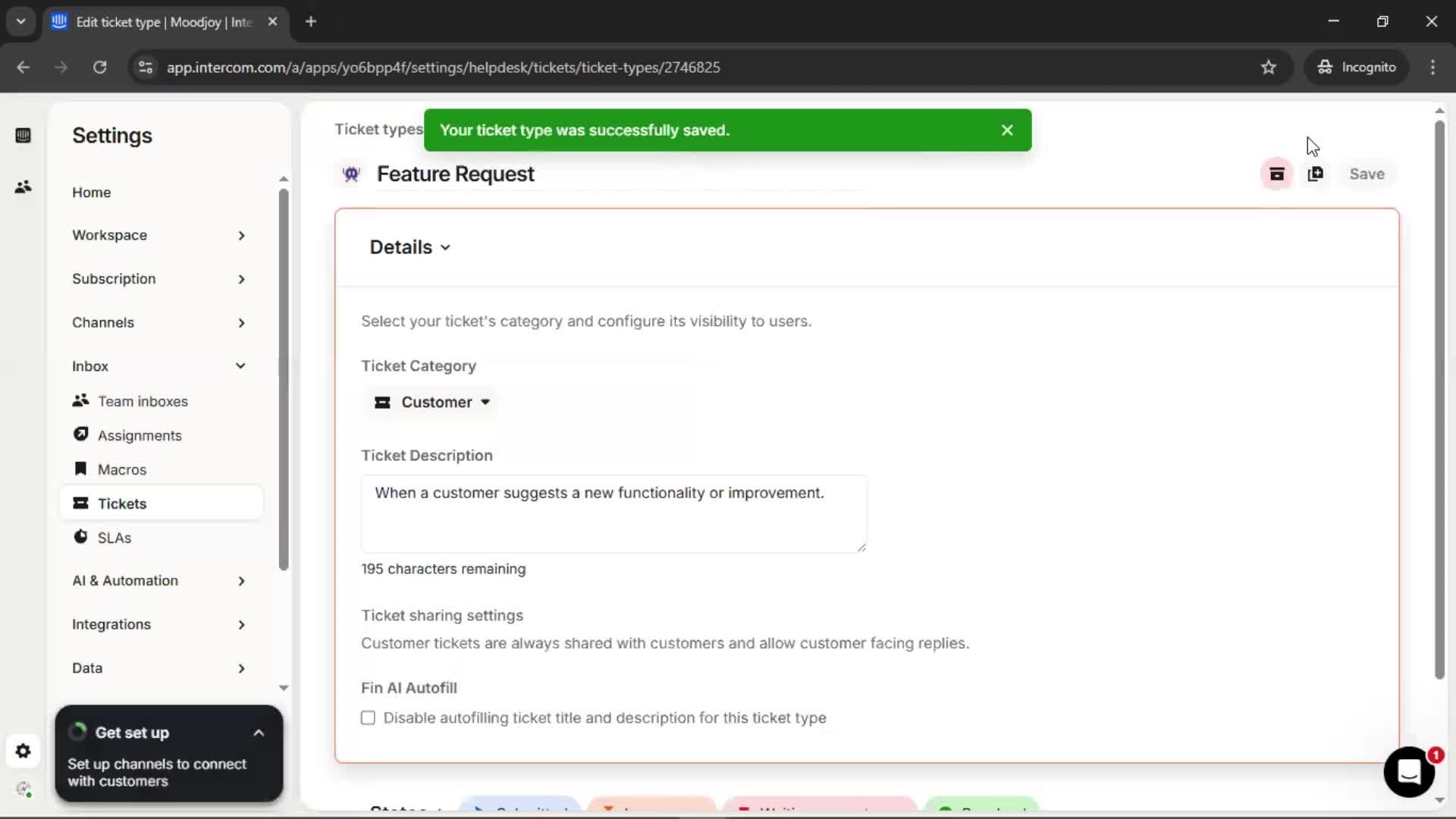 Creating a ticket type screenshot