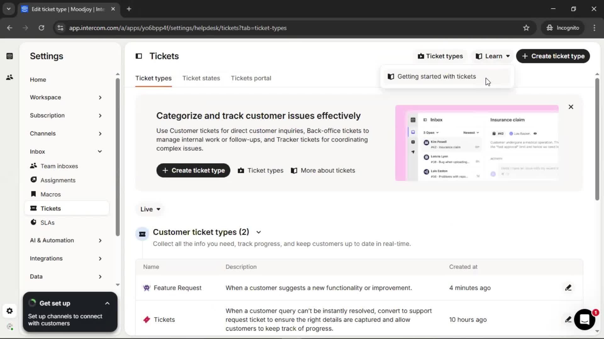 Creating a ticket type screenshot