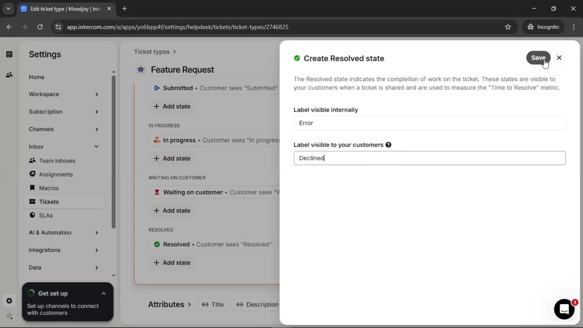 Creating a ticket type screenshot