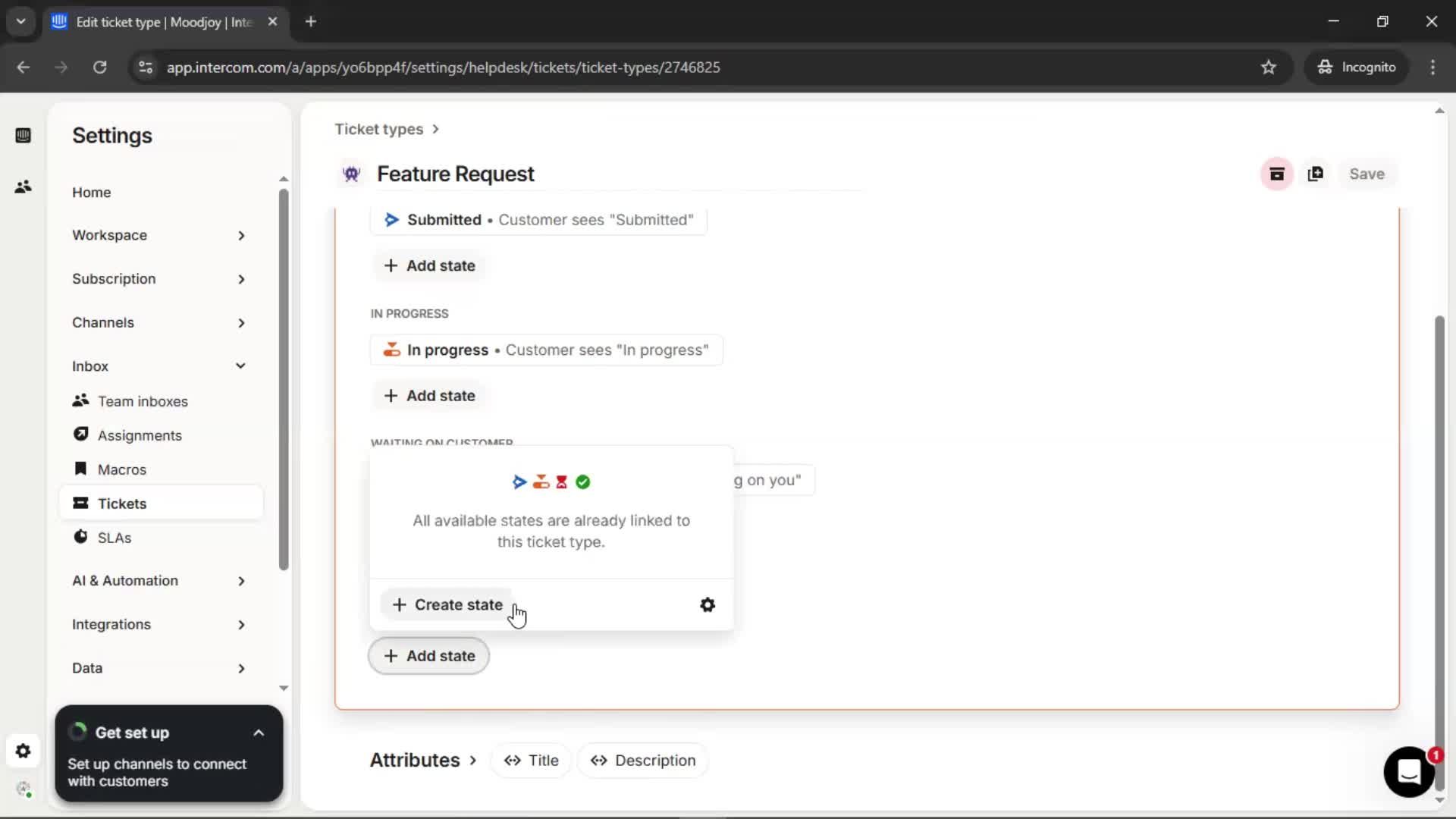 Creating a ticket type screenshot