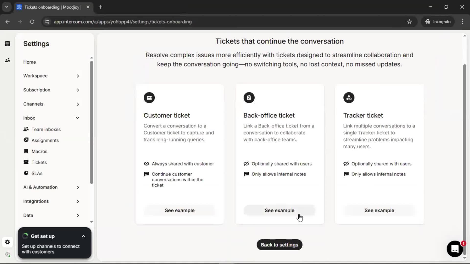 Creating a ticket type screenshot