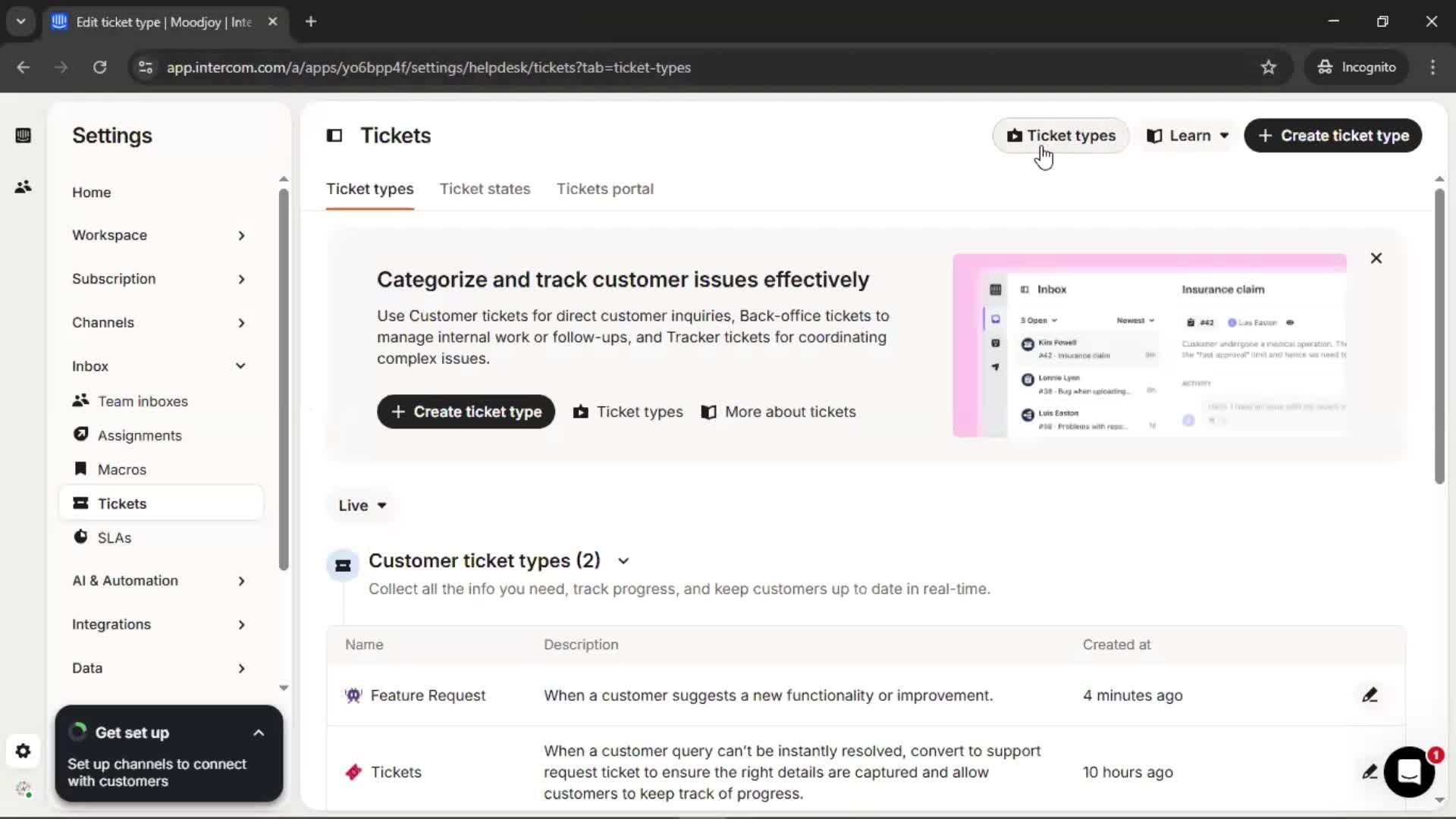 Creating a ticket type screenshot